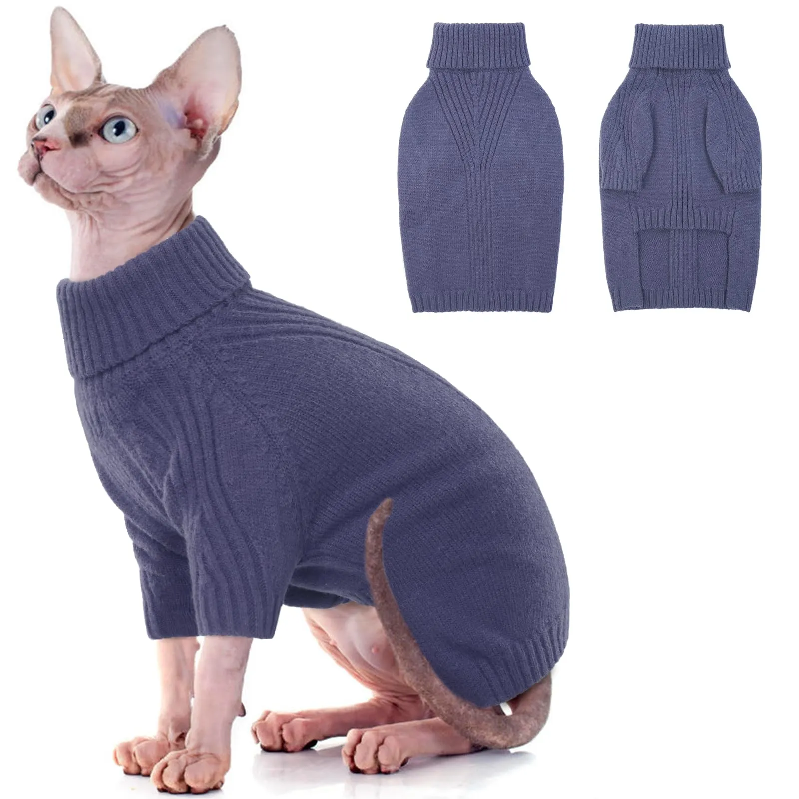 IECOii Maglione dolcevita invernale per cani e gatti, taglia XS, Blu - immagine 1