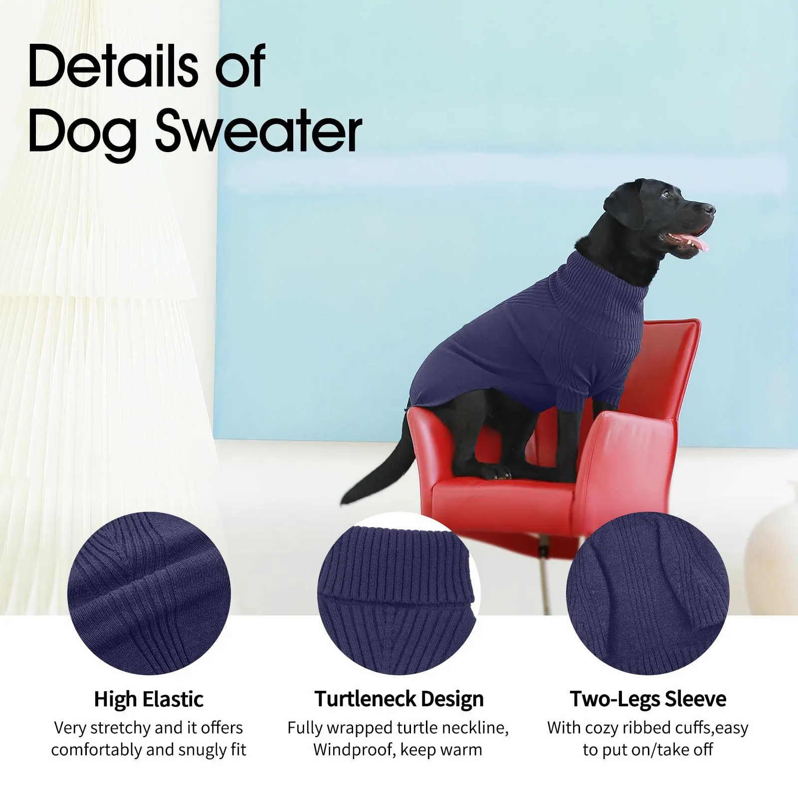 IECOii Maglione dolcevita invernale per cani e gatti, taglia XS, Blu - immagine 4