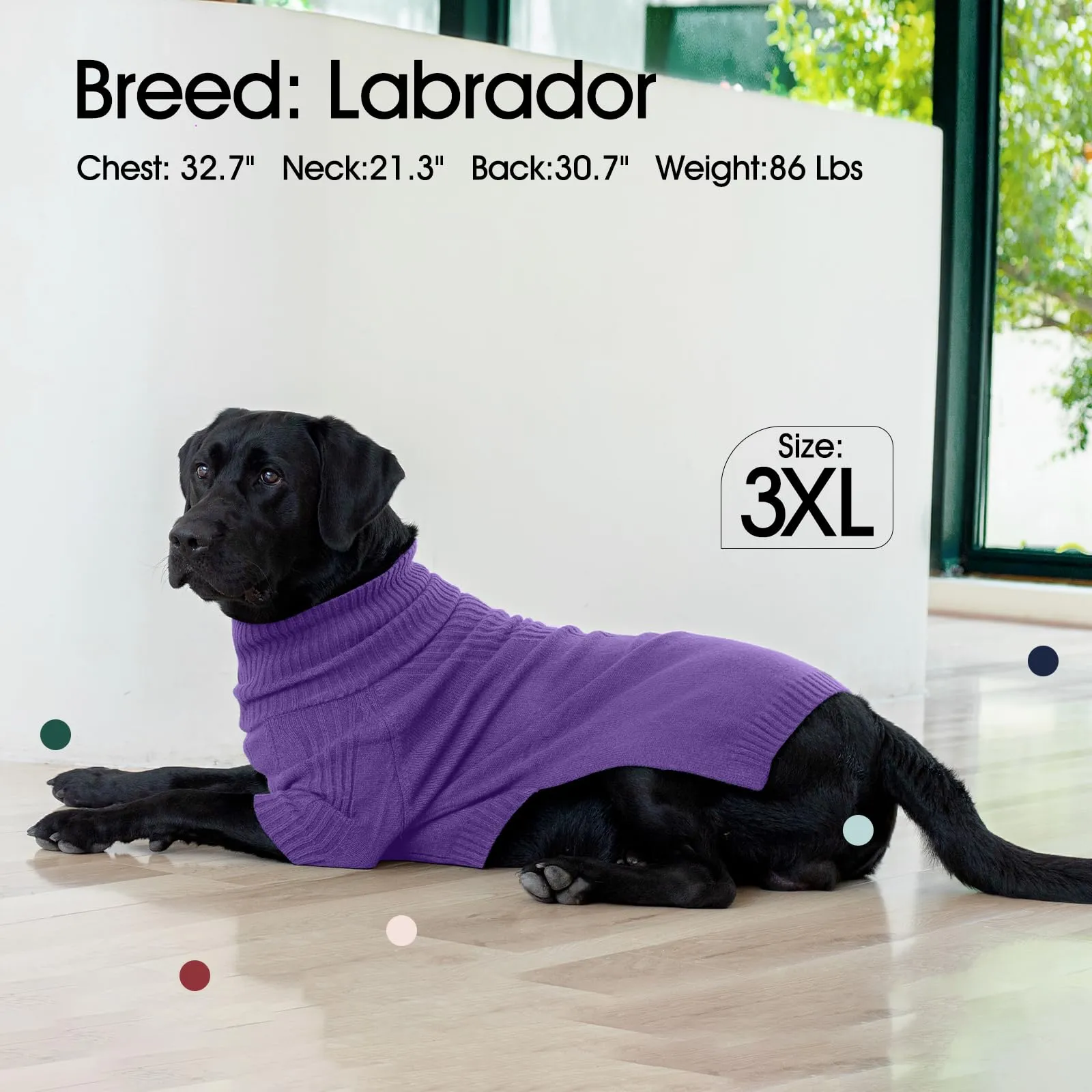 IECOii Maglione a collo alto caldo per cani di grossa taglia (viola, taglia L) - immagine 5