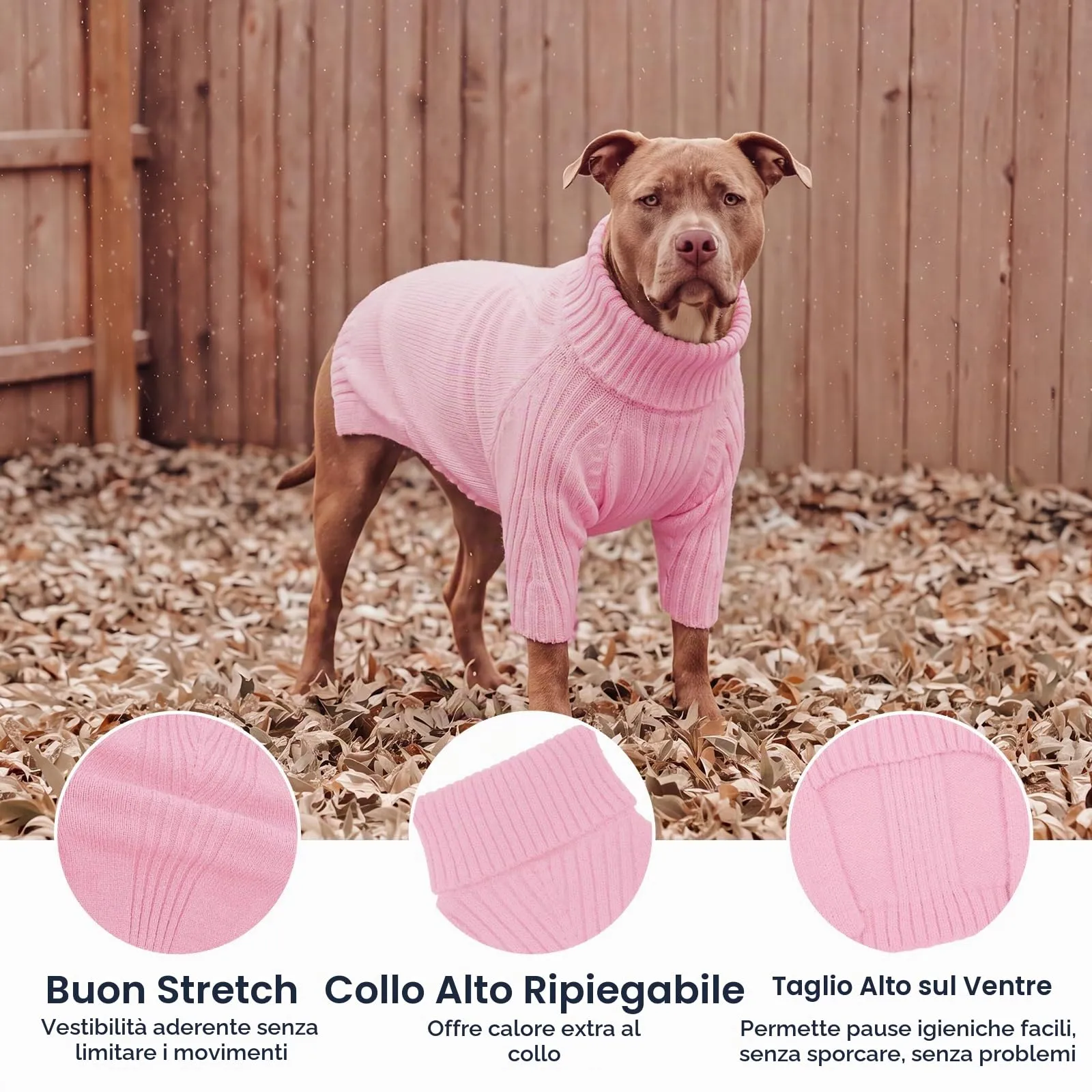 IECOii Maglione a collo alto per cani di grossa taglia, rosa, taglia L - immagine 3
