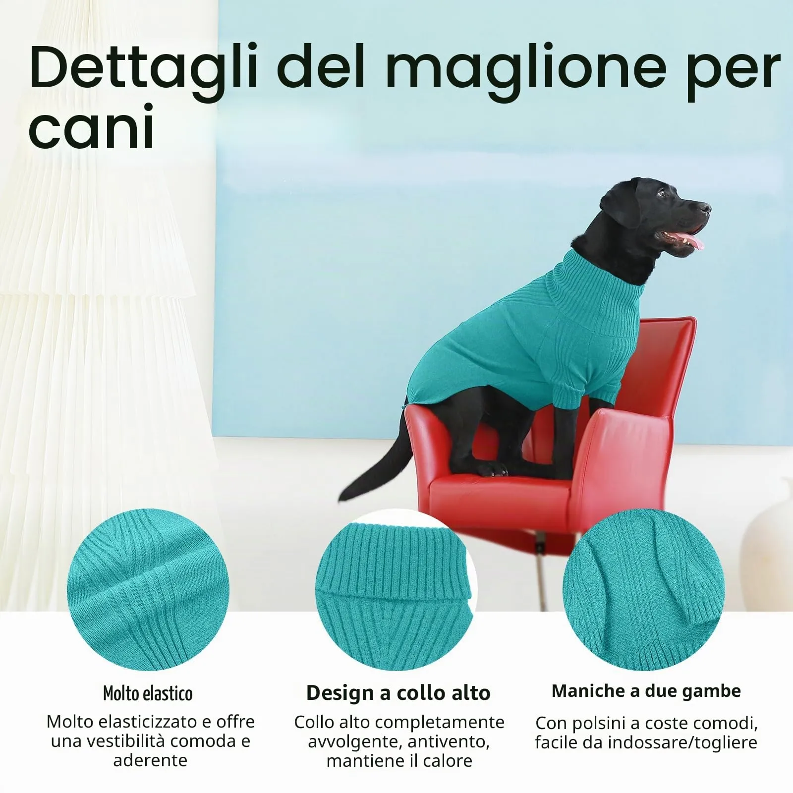 IECOii Maglione per cani, verde acqua, taglia XL - immagine 4
