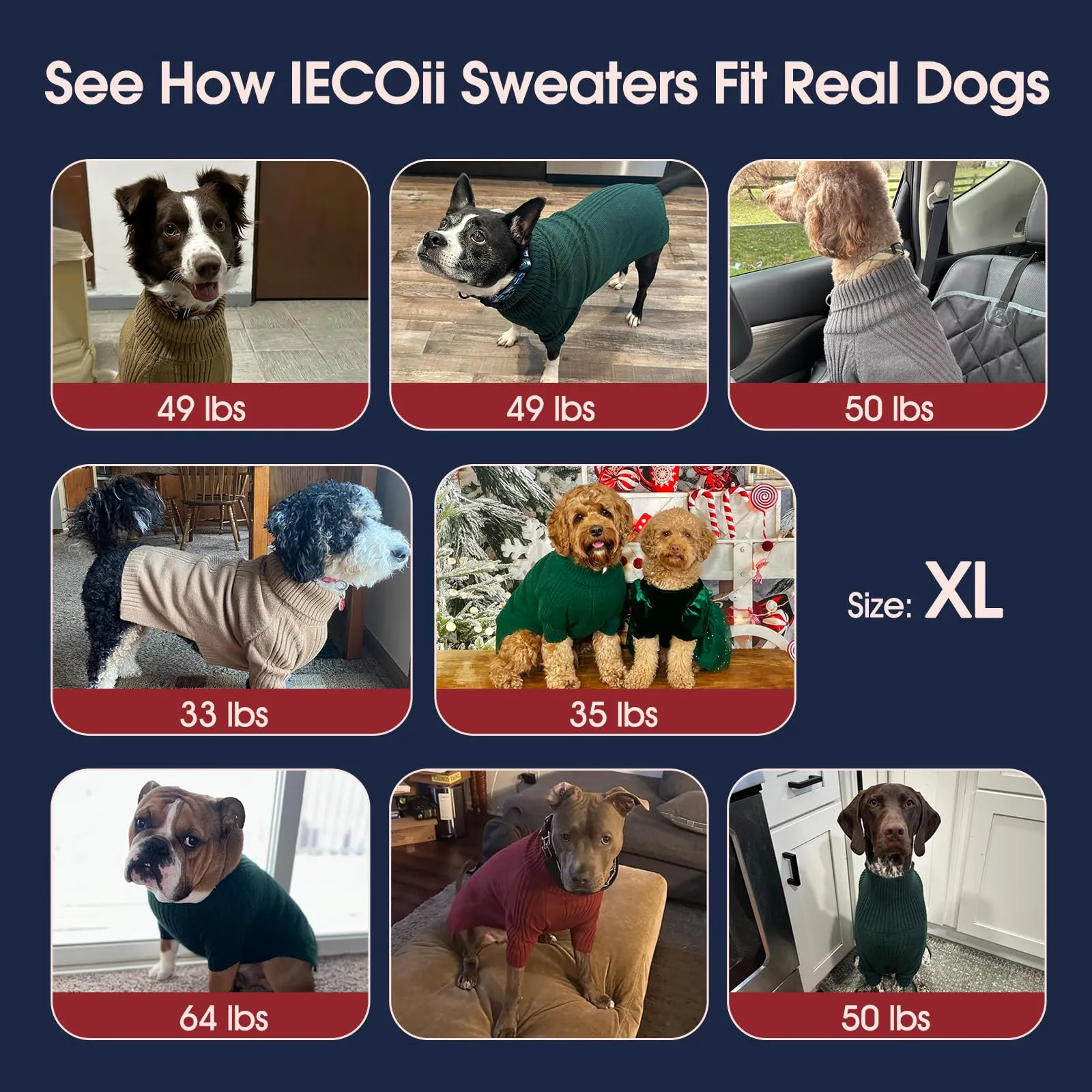 IECOii Maglione Autunnale e Invernale per Cani, Bordeaux, Taglia XL - immagine 8