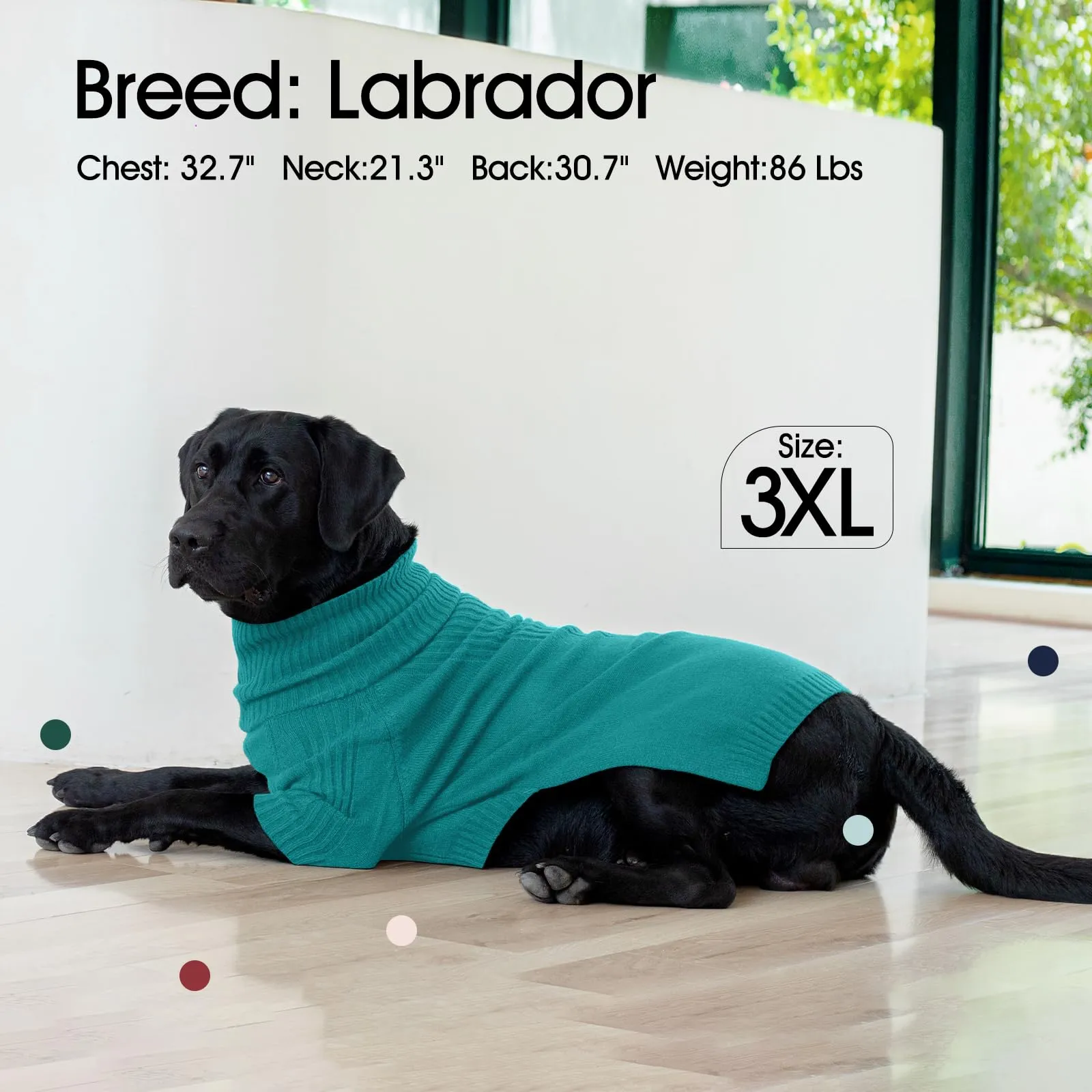 IECOii Maglione Natalizio a Collo Alto per Cani di Taglia Grande, Verde Lago, Taglia XXXXL - immagine 5