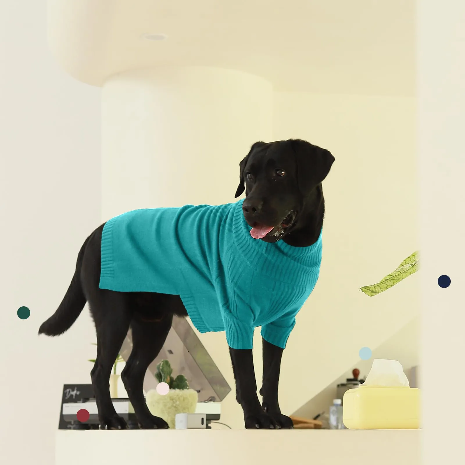 IECOii Maglione Natalizio a Collo Alto per Cani di Taglia Grande, Verde Lago, Taglia XXXXL - immagine 7