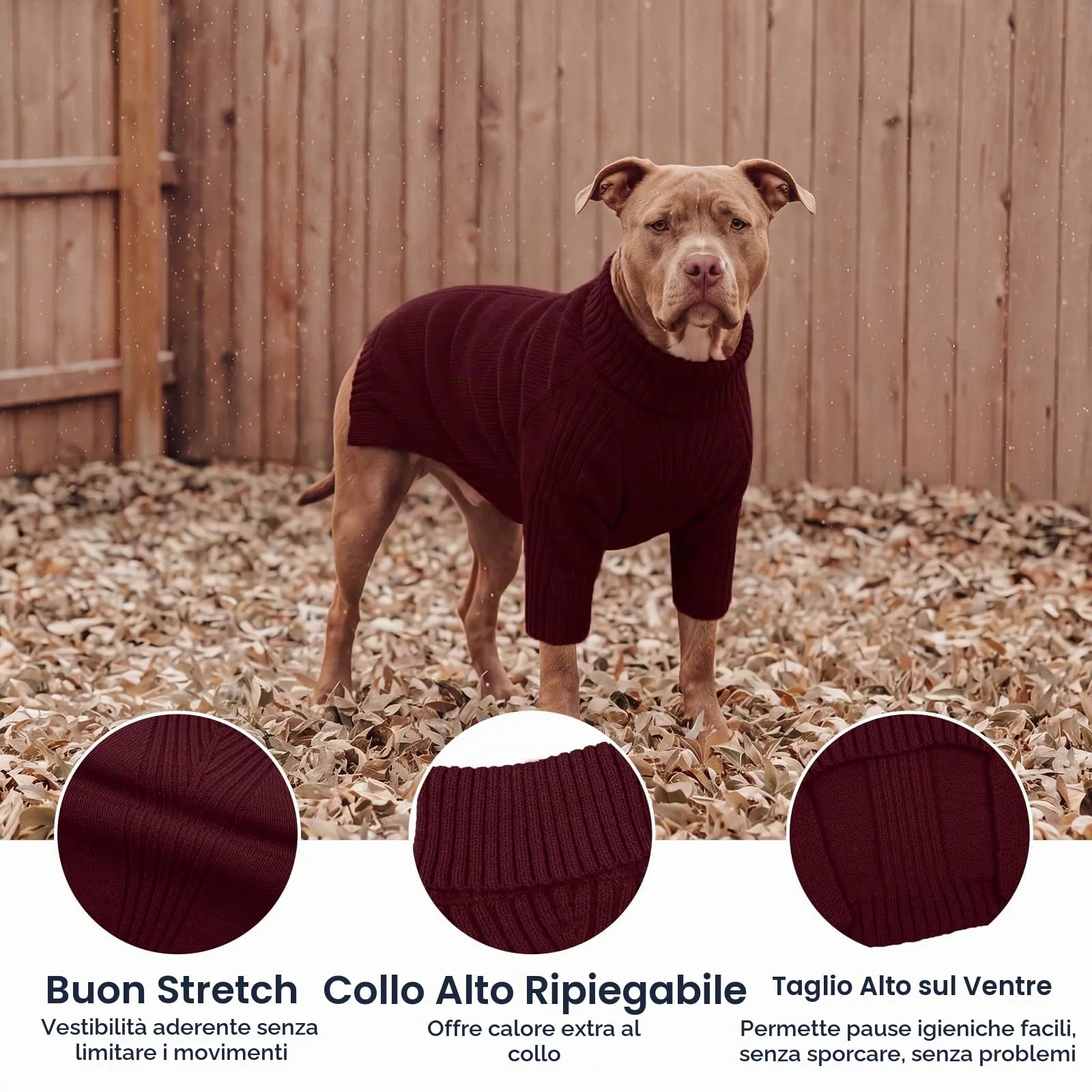 IECOii Maglione natalizio a collo alto per cani di taglia molto grande, Rosso Vino, XXXXXL - immagine 3