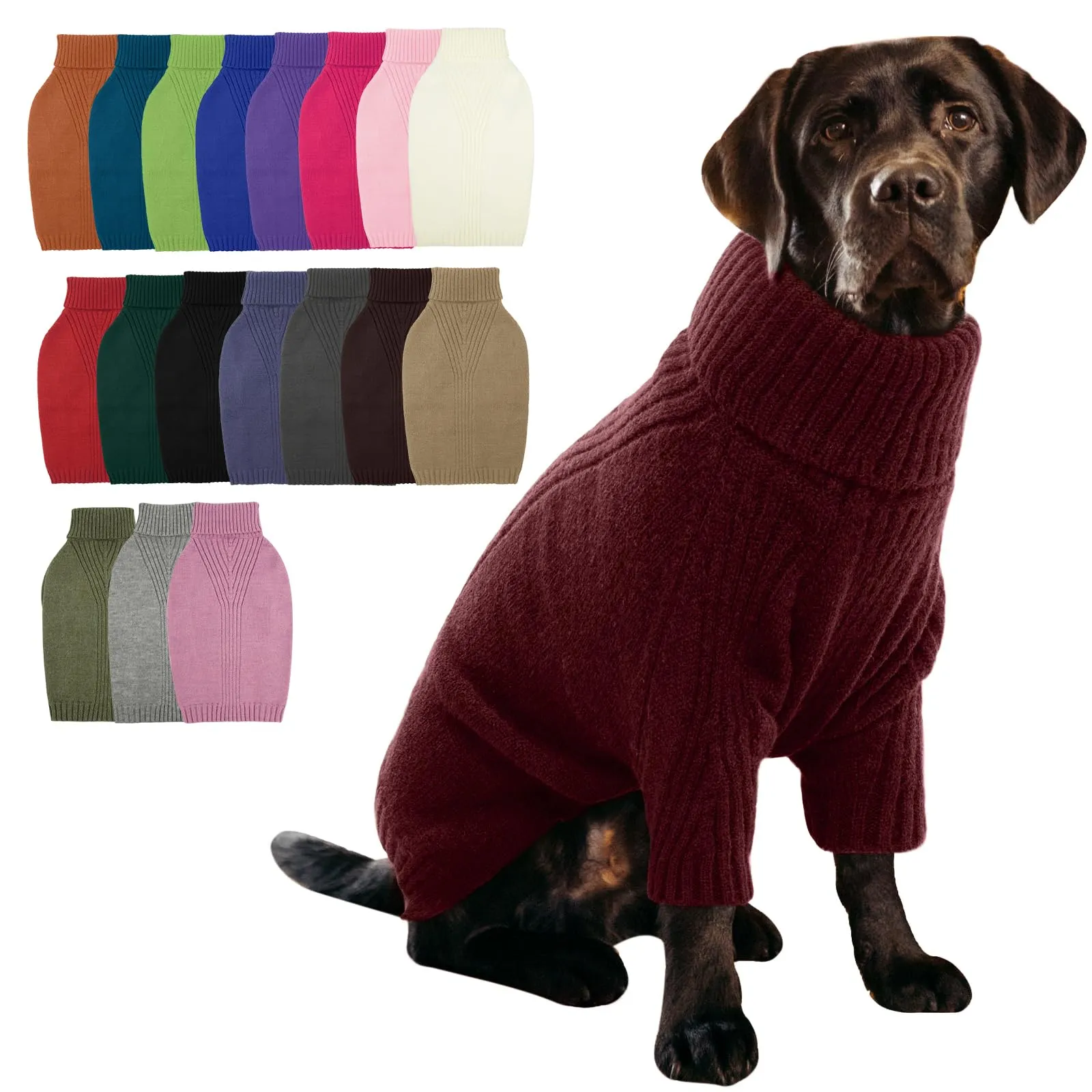 IECOii Maglione Natalizio a Collo Alto per Cani, Taglia XXXL, Vino Rosso - immagine 1