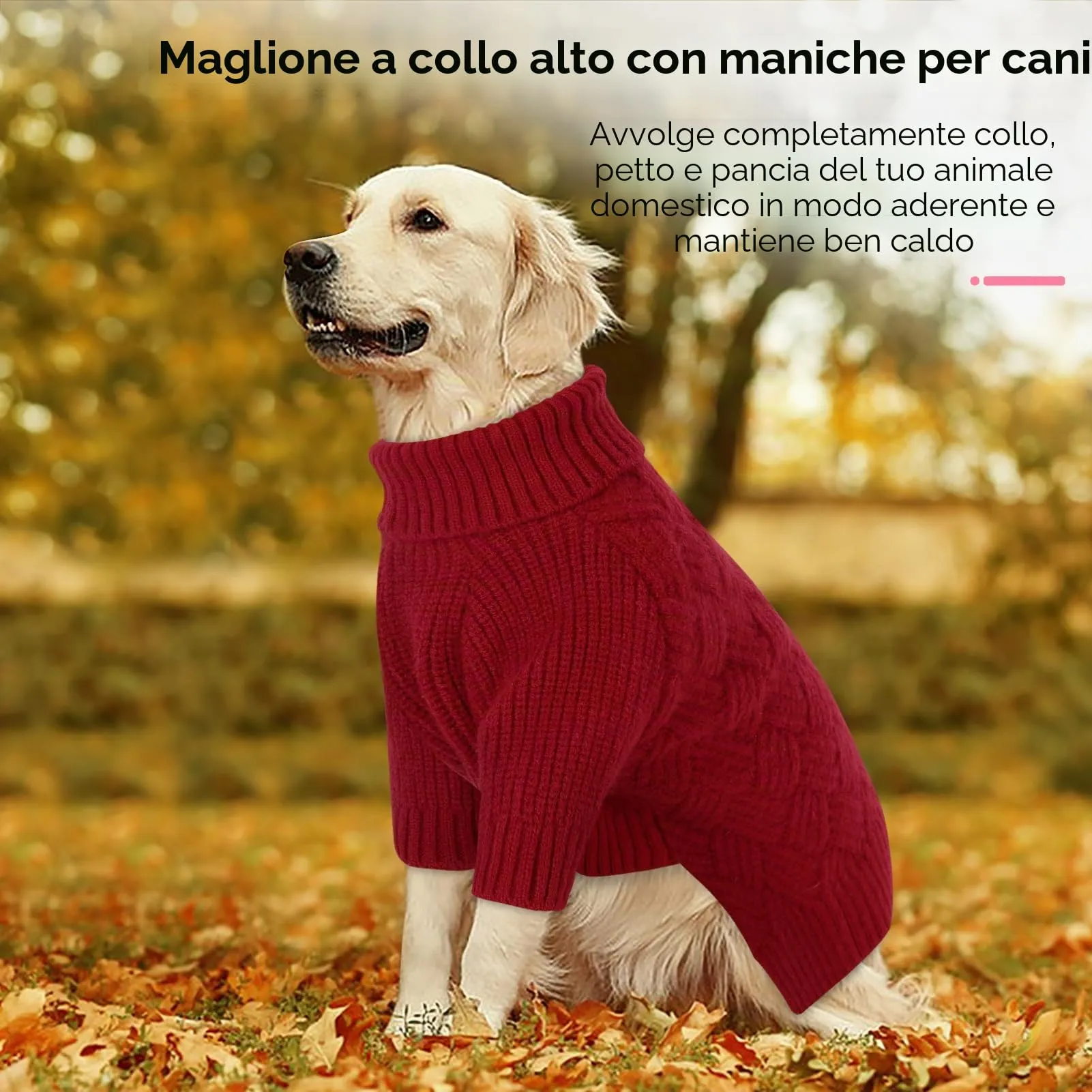 AOFITEE Maglione Invernale per Cani con Collo Alto e Maniche, Rosso, Taglia M - immagine 2