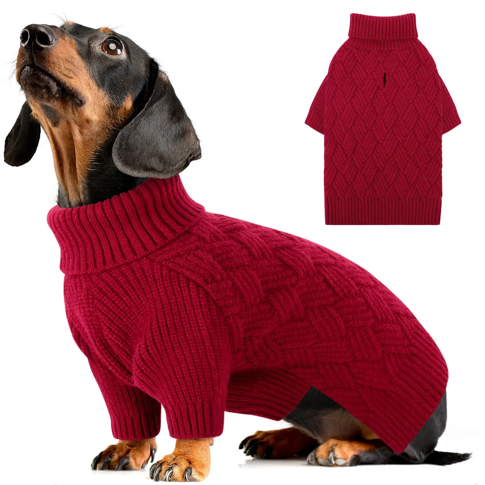 AOFITEE Maglione Invernale per Cane con Collo Alto e Maniche, Rosso, XS - immagine 1