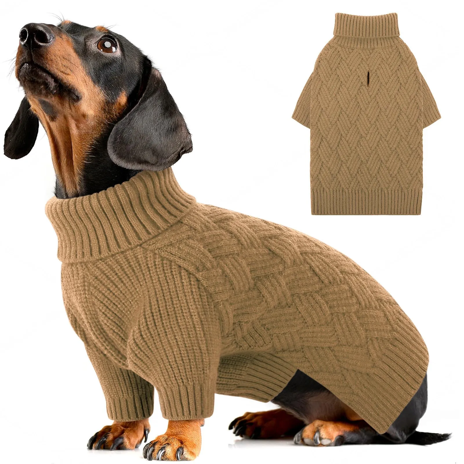 AOFITEE Maglione per Cane Invernale con Collo Alto, Marrone, Taglia M - immagine 1