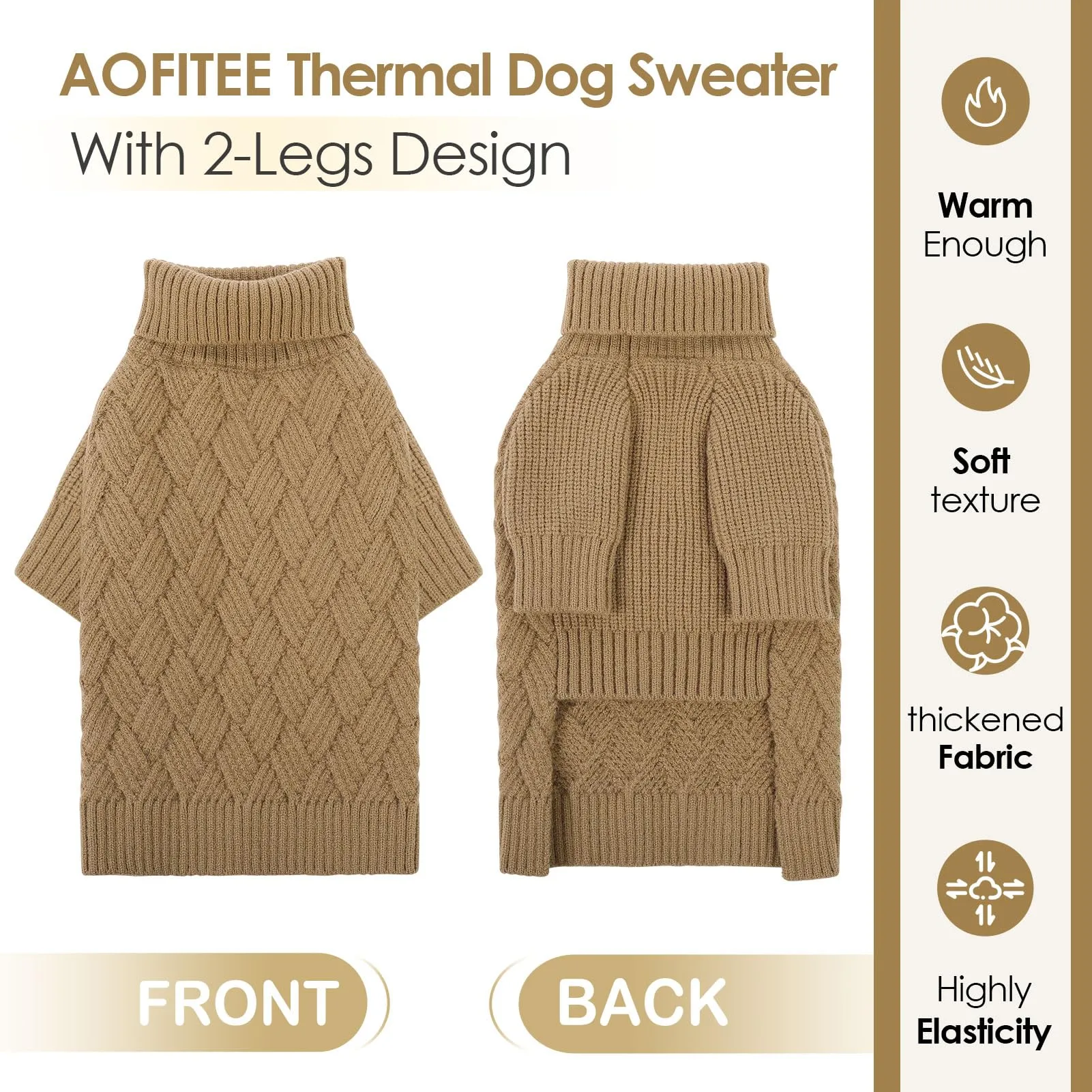 AOFITEE Maglione Invernale per Cani con Collo Alto, Marrone, L - immagine 5