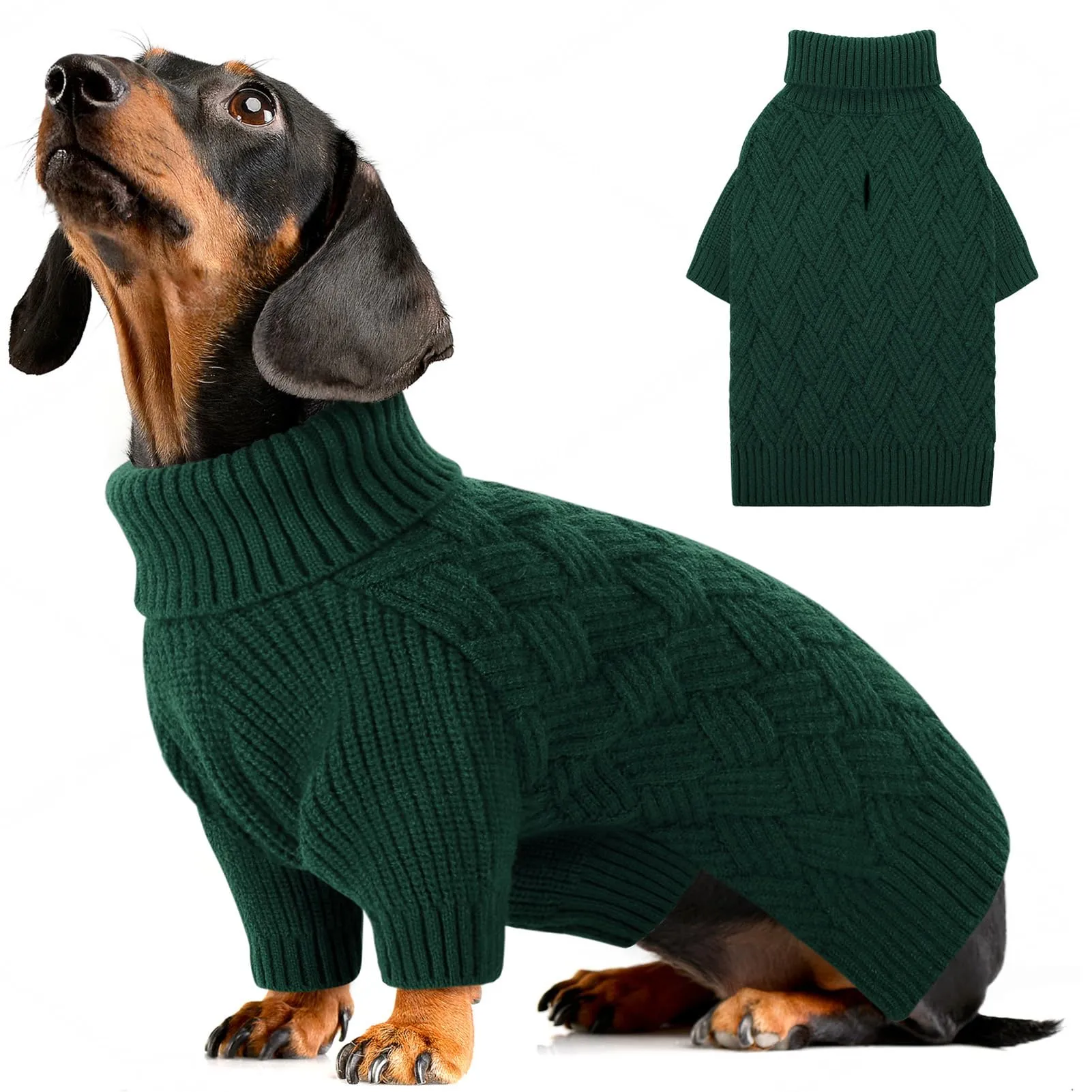 AOFITEE Maglione per Cani Invernale con Collo Alto e Maniche, Verde, Taglia M - immagine 1