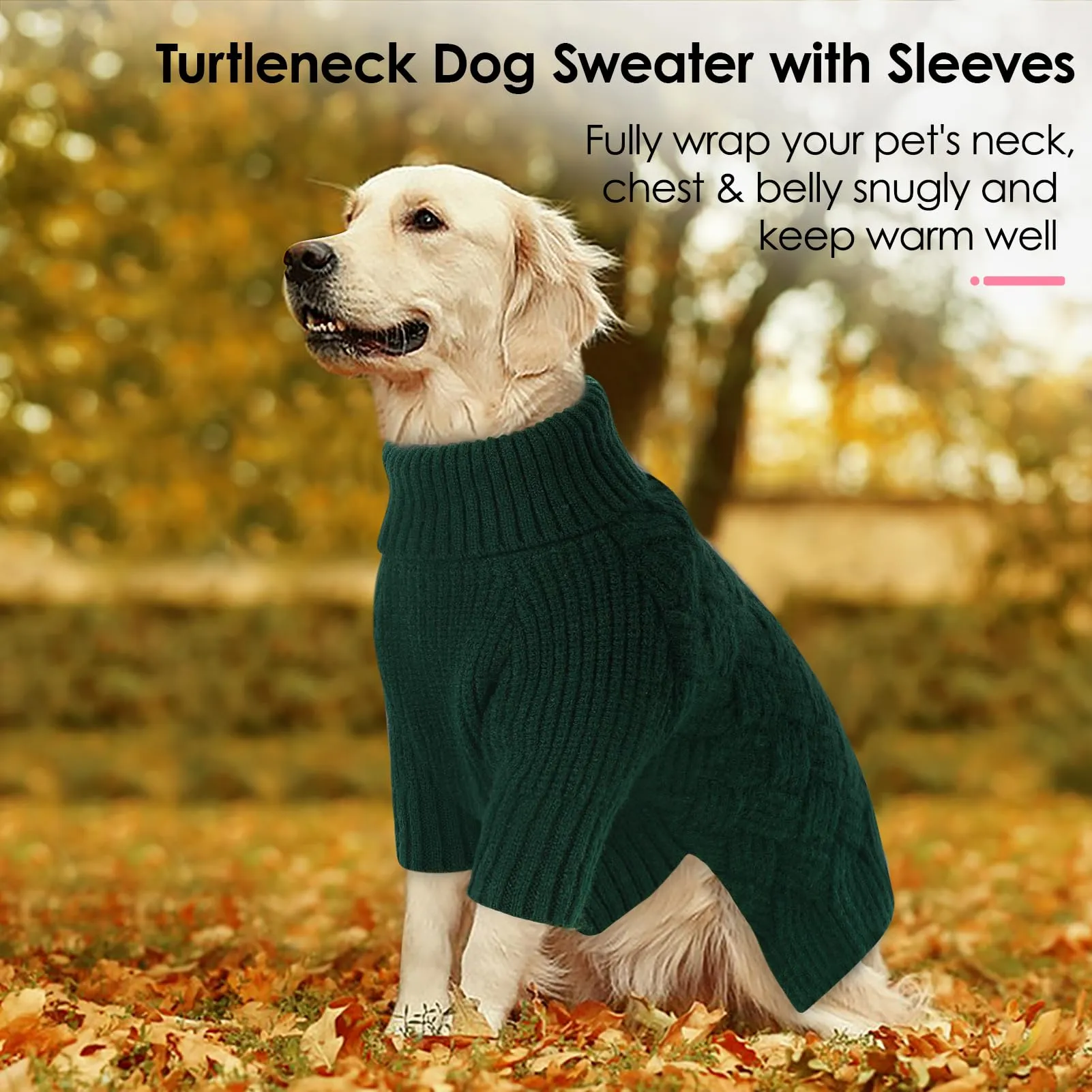 AOFITEE Maglione per Cani Invernale con Collo Alto e Maniche, Verde, Taglia M - immagine 2