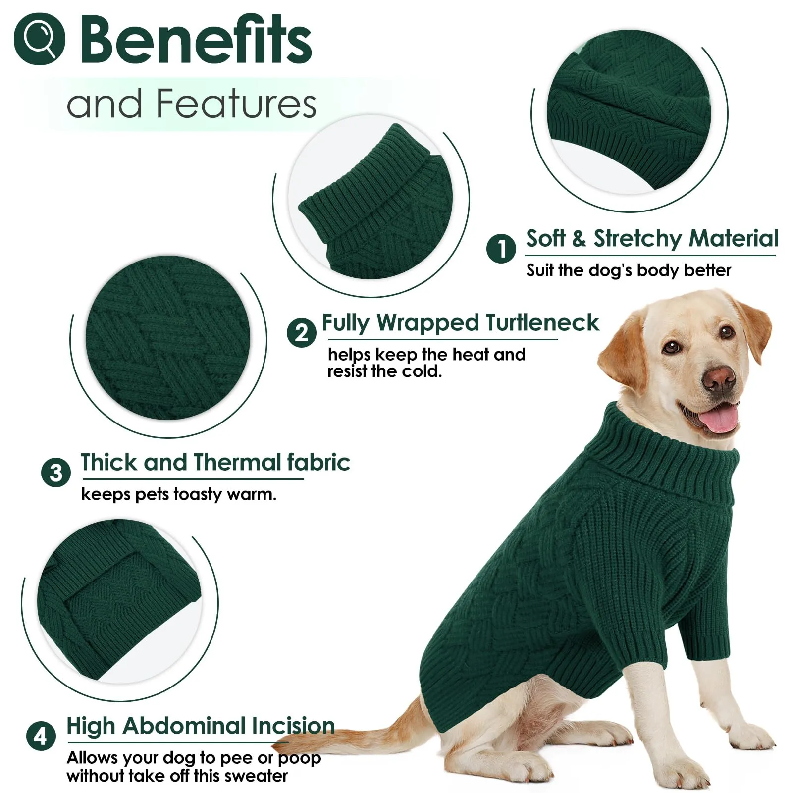 AOFITEE Maglione per Cani Invernale con Collo Alto e Maniche, Verde, Taglia M - immagine 6