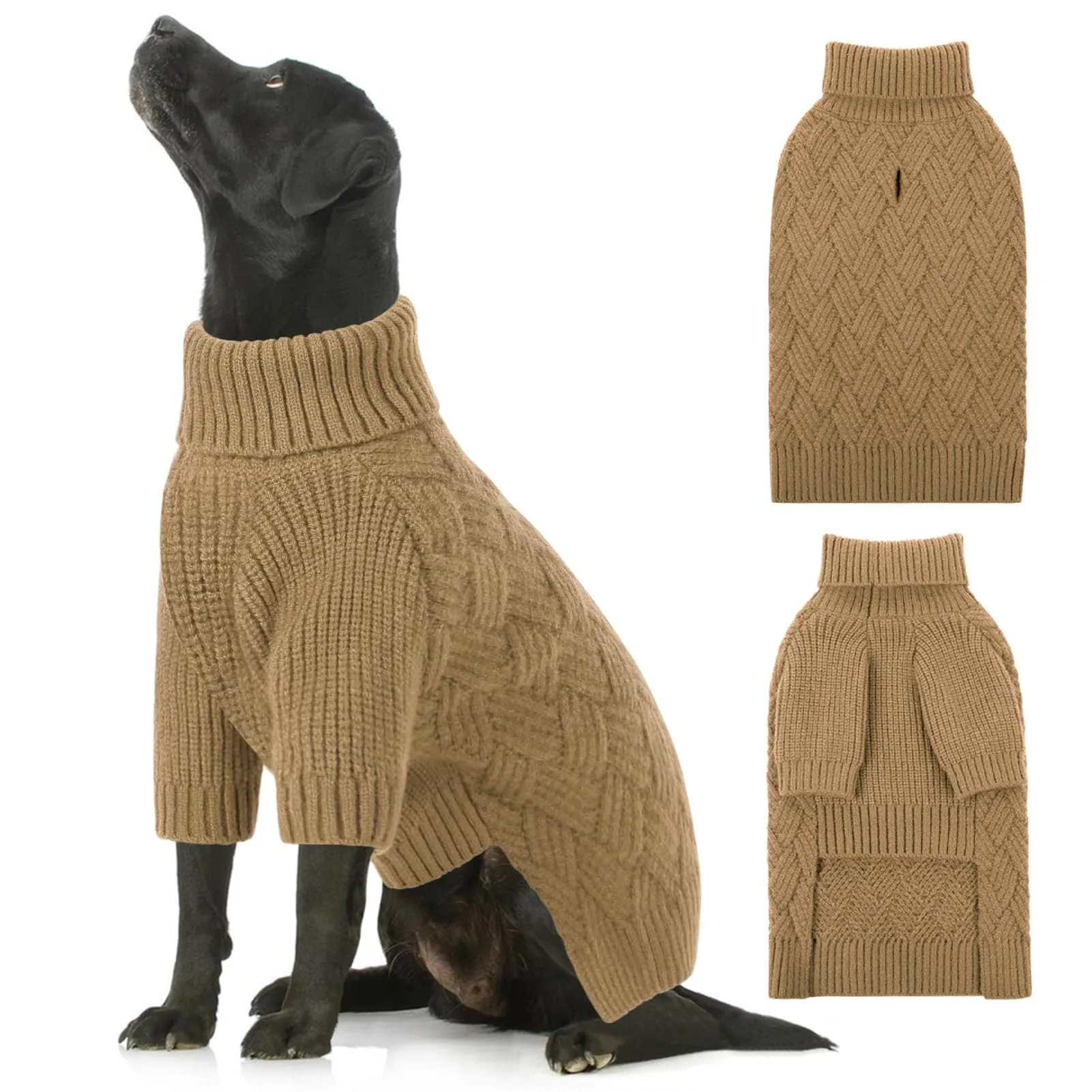 AOFITEE Maglione Invernale per Cane con Collo Alto, Marrone, 2XL - immagine 1