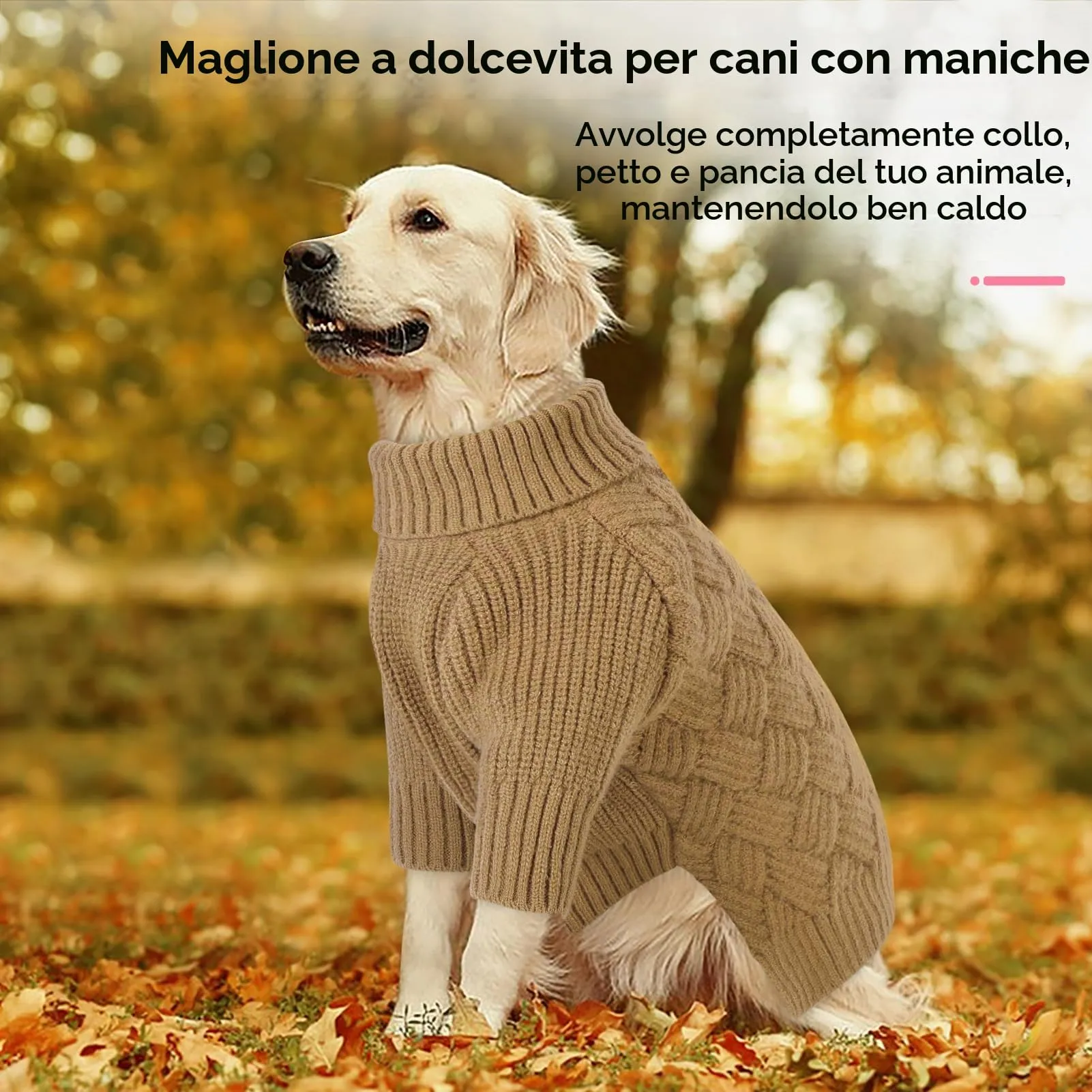 AOFITEE Maglione per Cani Invernale con Collo Alto e Maniche, Marrone, S - immagine 2