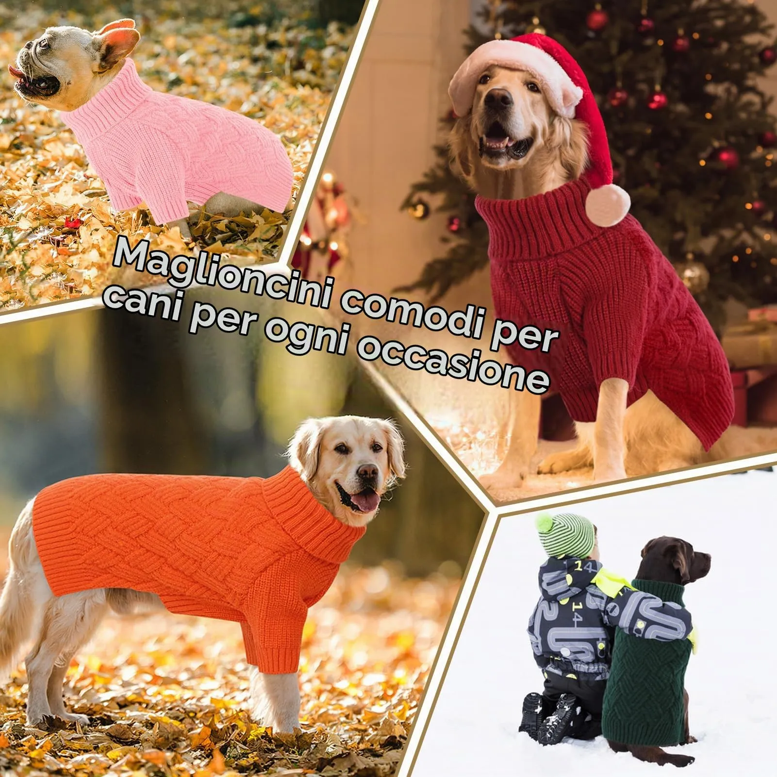 AOFITEE Maglione per Cani Invernale con Collo Alto e Maniche, Marrone, S - immagine 7