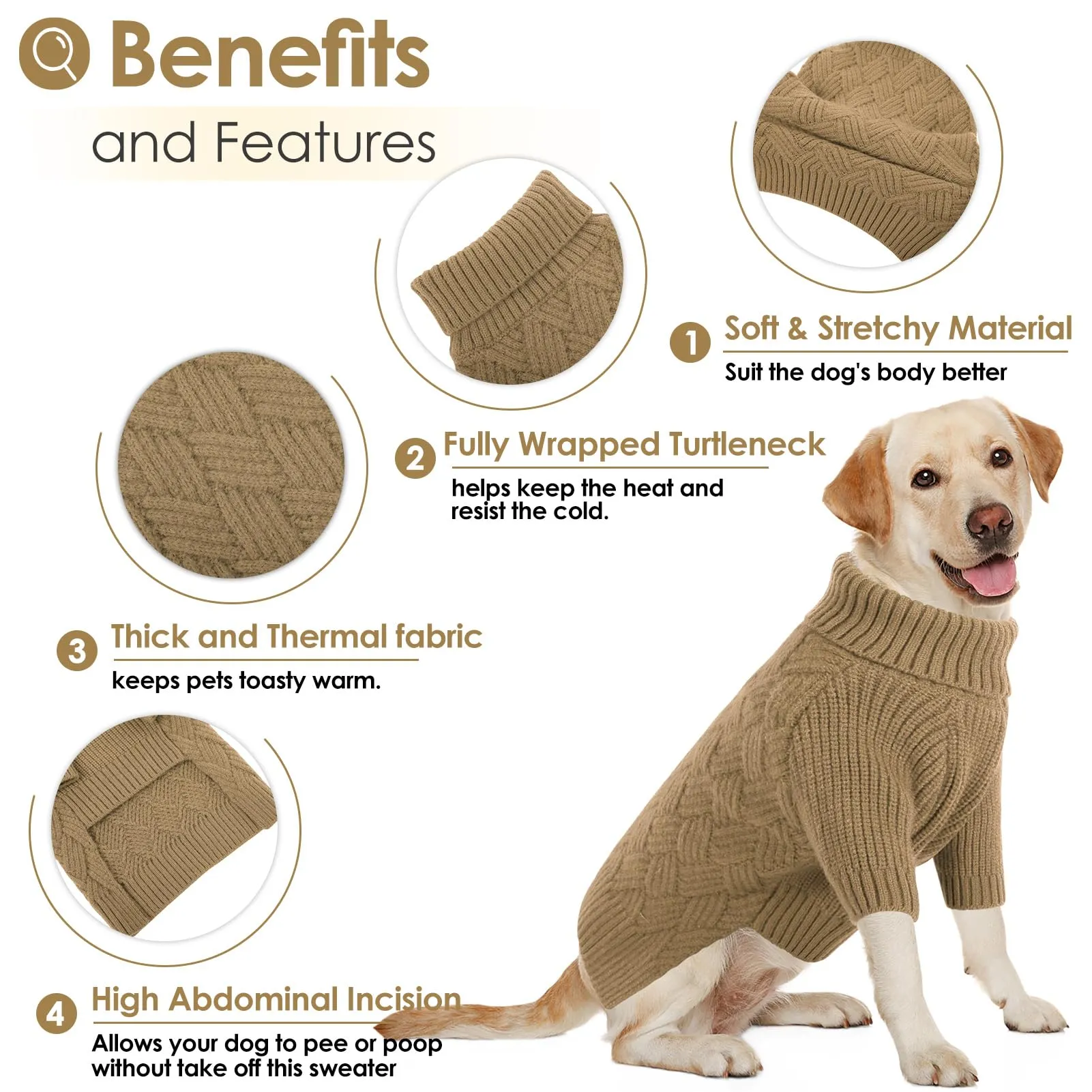 AOFITEE Maglione Invernale per Cani con Collo Alto e Maniche, Taglia XL, Marrone - immagine 6