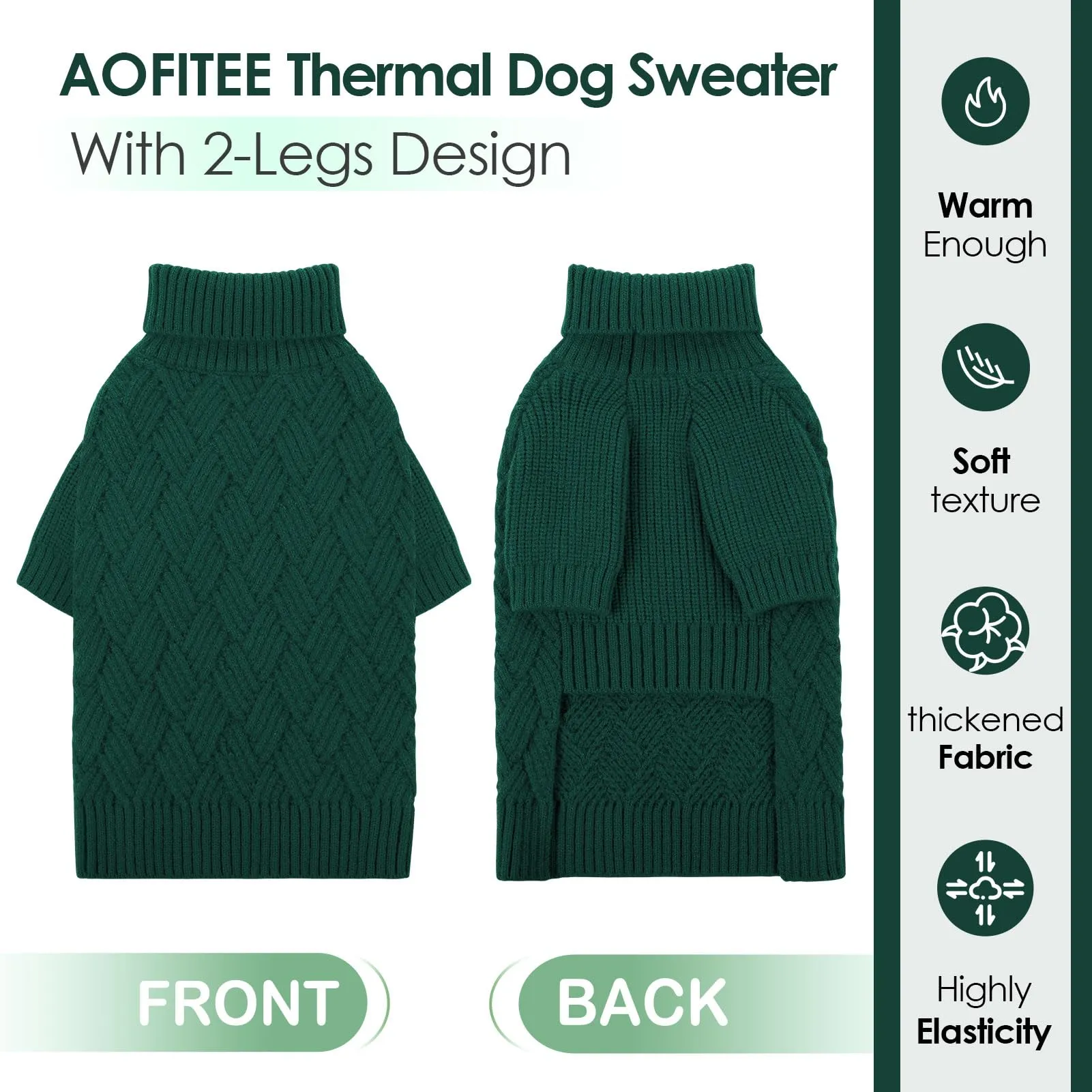 AOFITEE Maglione Invernale per Cani con Collo Alto Verde, 2XL - immagine 5