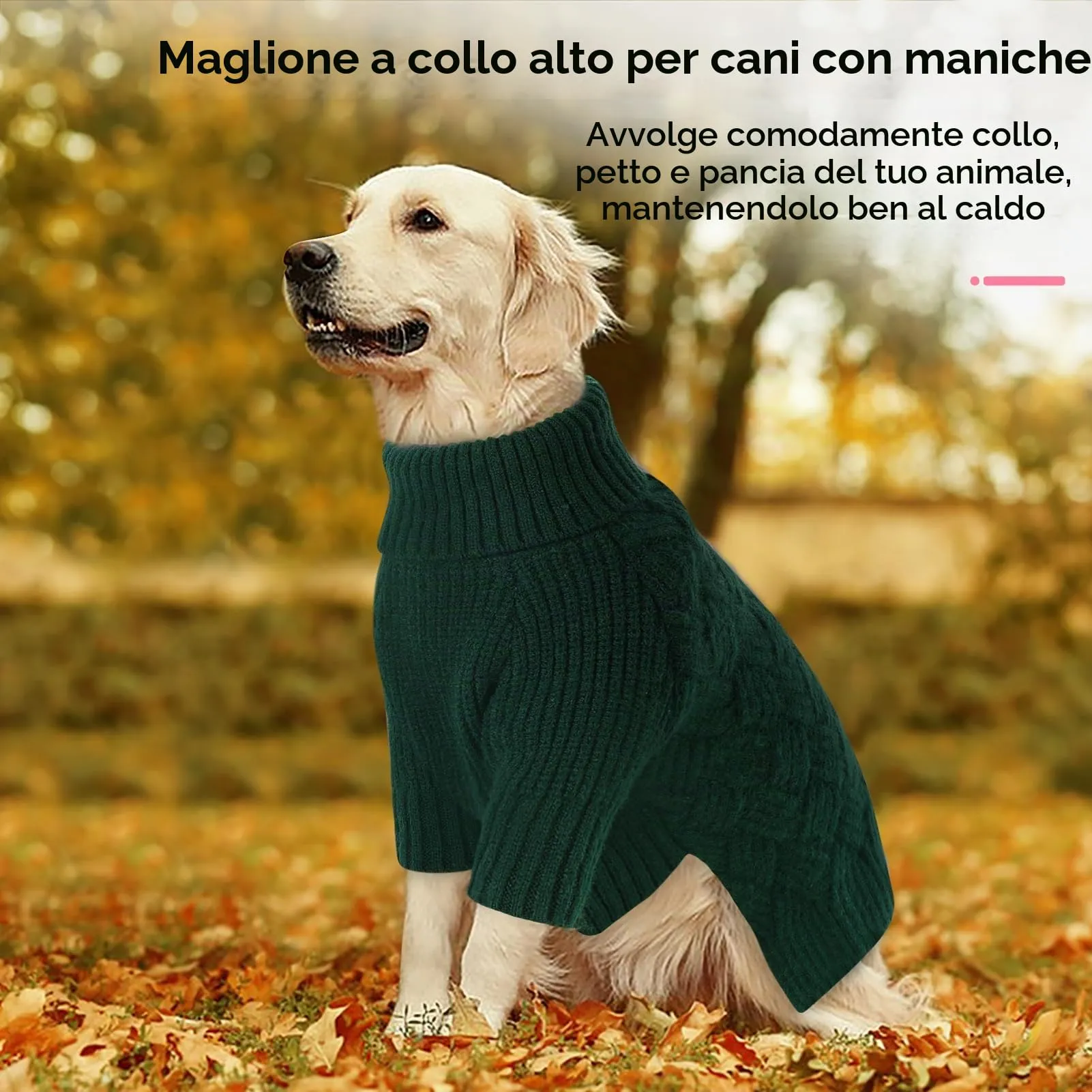 AOFITEE Maglione per Cani Invernale con Collo Alto e Maniche, Verde, S - immagine 2