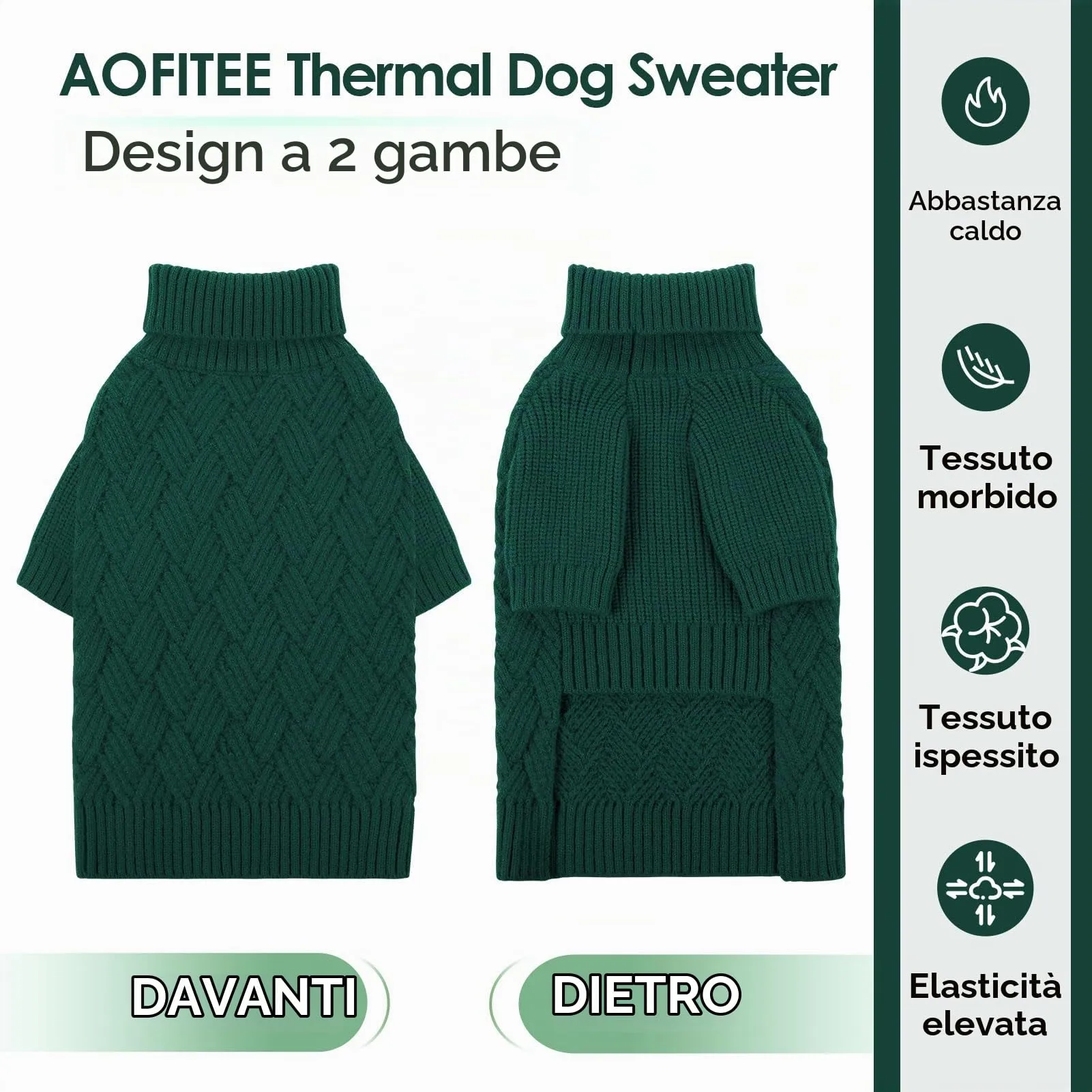 AOFITEE Maglione per Cani Invernale con Collo Alto e Maniche, Verde, S - immagine 5