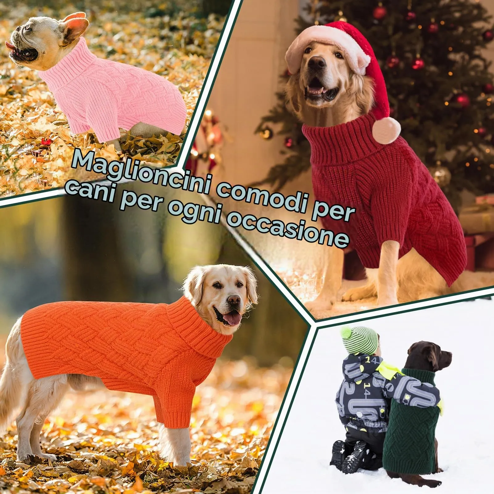 AOFITEE Maglione per Cani Invernale con Collo Alto e Maniche, Verde, S - immagine 7
