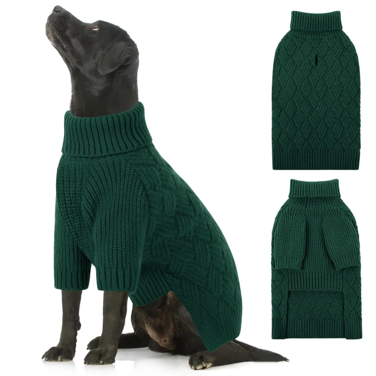 AOFITEE Maglione Invernale per Cani con Collo Alto, Verde, L - immagine 1