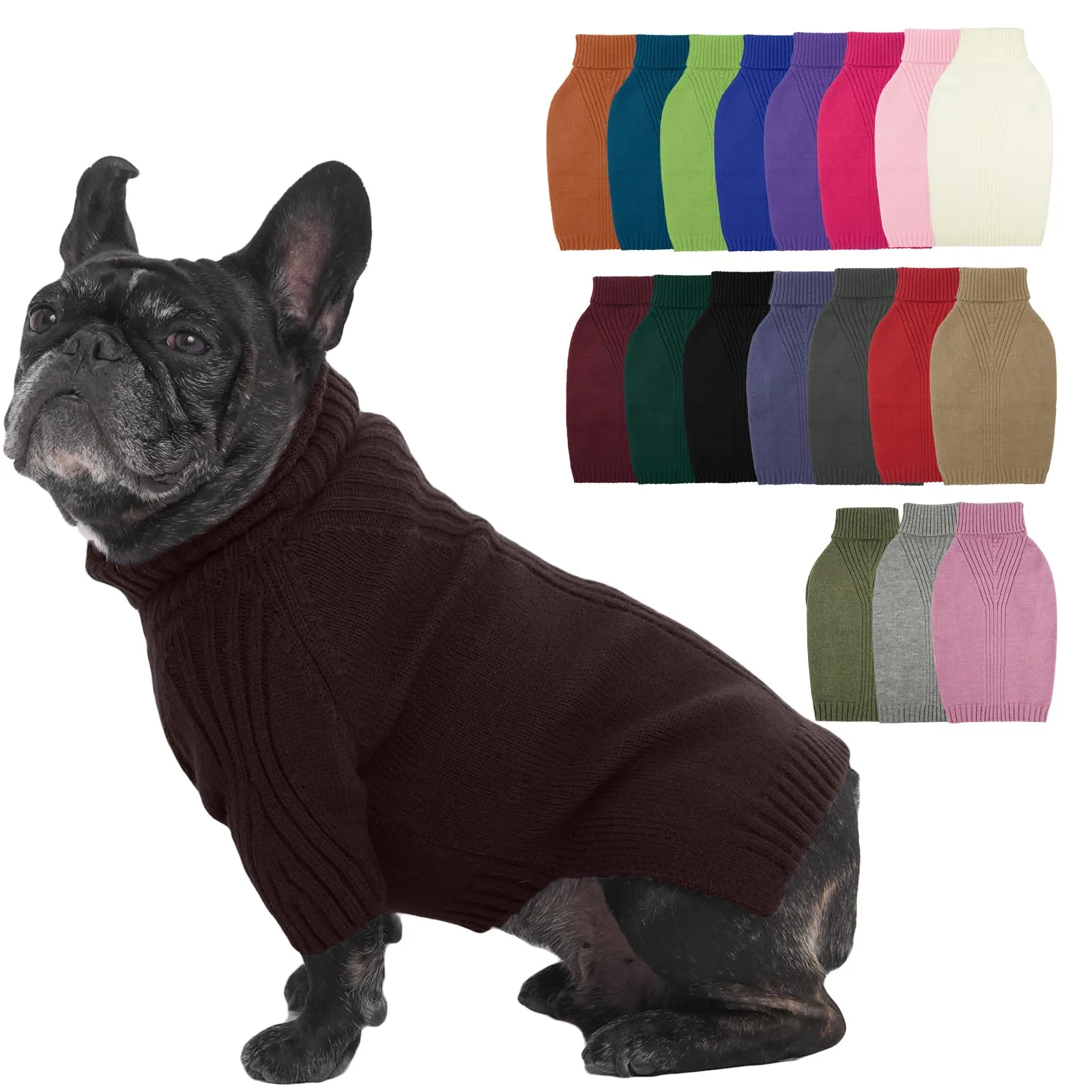 IECOii Maglione a Collo di Tartaruga per Cani, Marrone, L - immagine 1