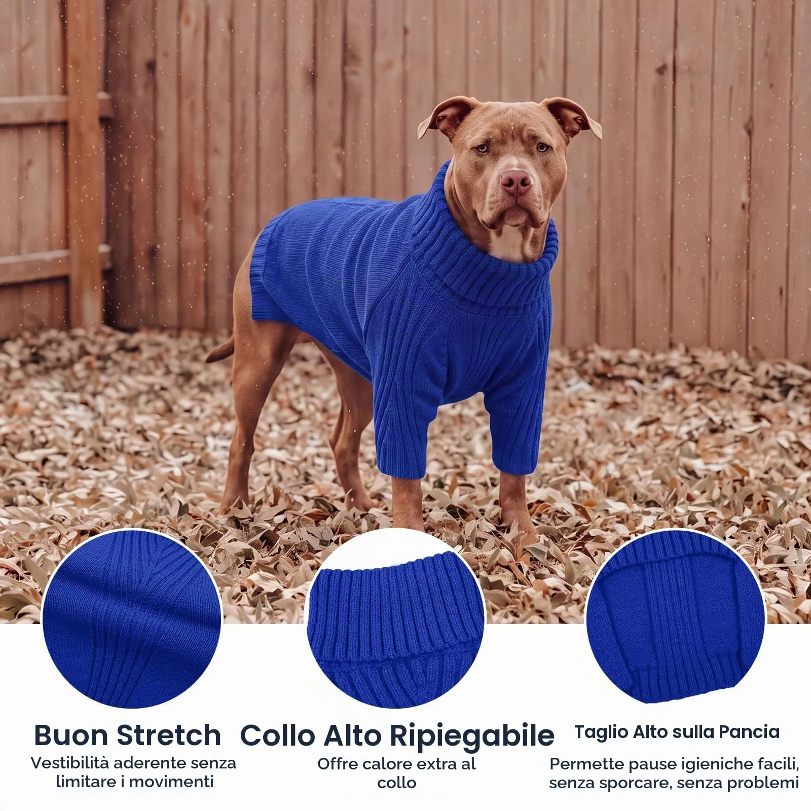 IECOii Maglione a collo di tartaruga per cani grandi, Royal Blue, 3XL - immagine 3