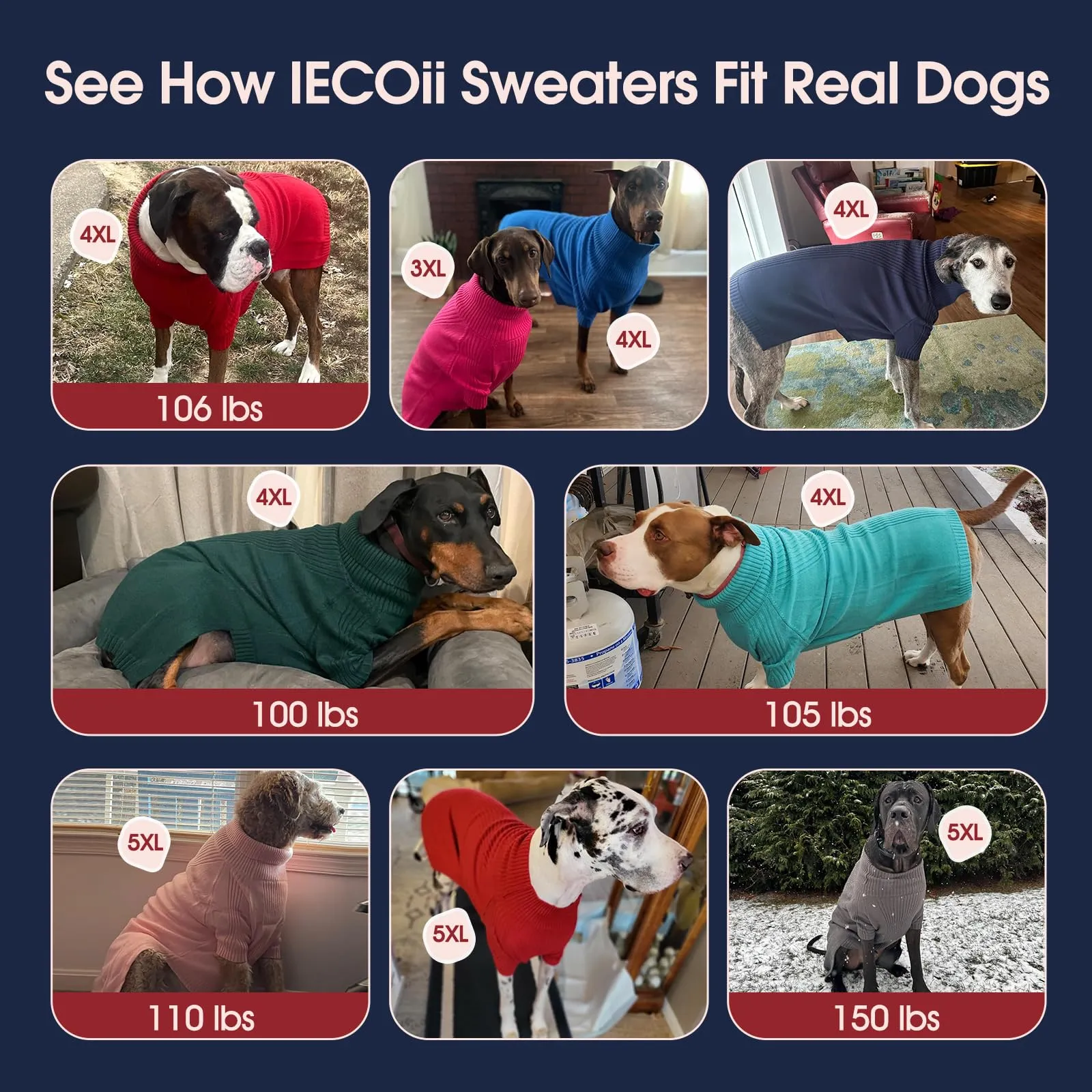 IECOii Maglione a collo alto per cani, marrone, 4XL - immagine 8