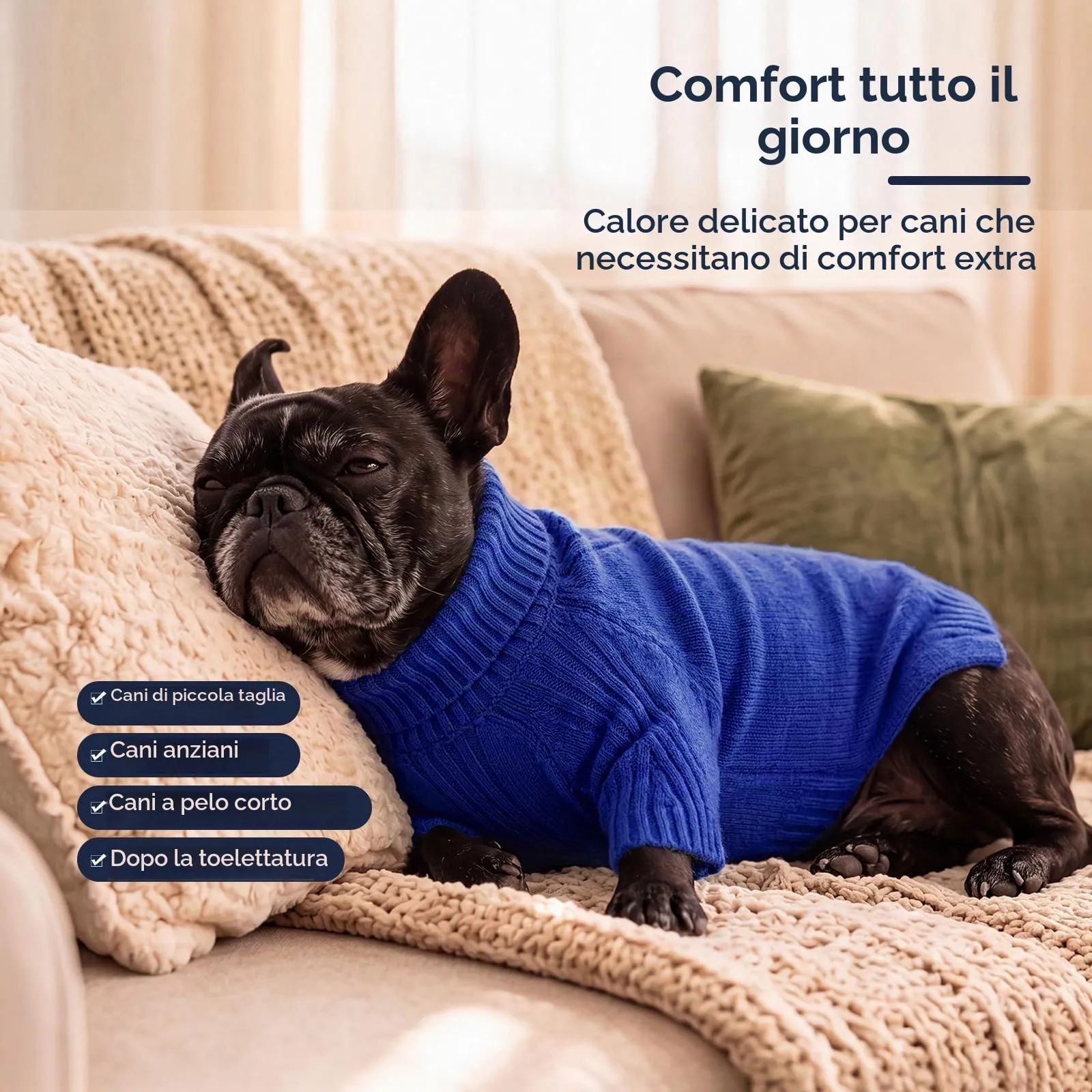 IECOii Maglione a Collo di Tartaruga per Cani, Royal Blue, L - immagine 4