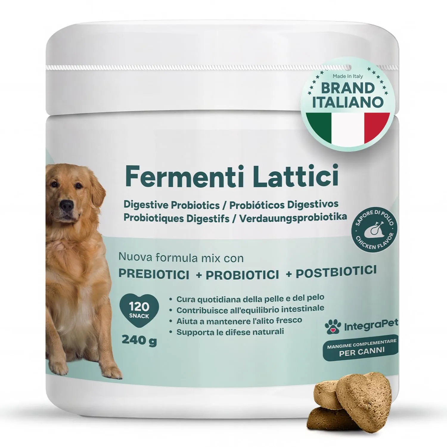 IntegraPet Probiotici per Cani - Supporto Intestinale, Pelle, Pelo e Alito - Snack Masticativi al Pollo - immagine 1