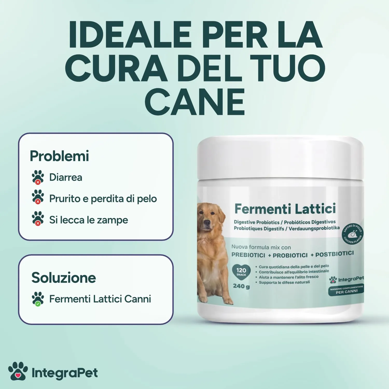 IntegraPet Probiotici per Cani - Supporto Intestinale, Pelle, Pelo e Alito - Snack Masticativi al Pollo - immagine 4