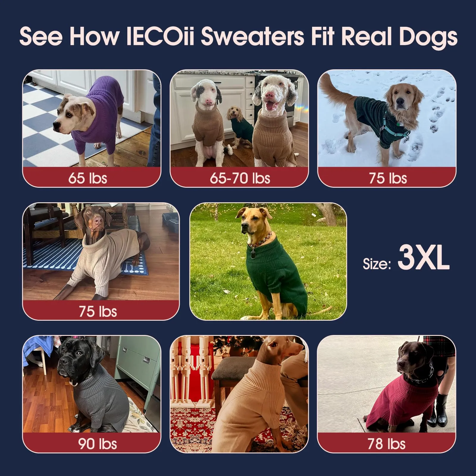 IECOii Maglione per cane a collo alto, XXXL, Grigio - immagine 8