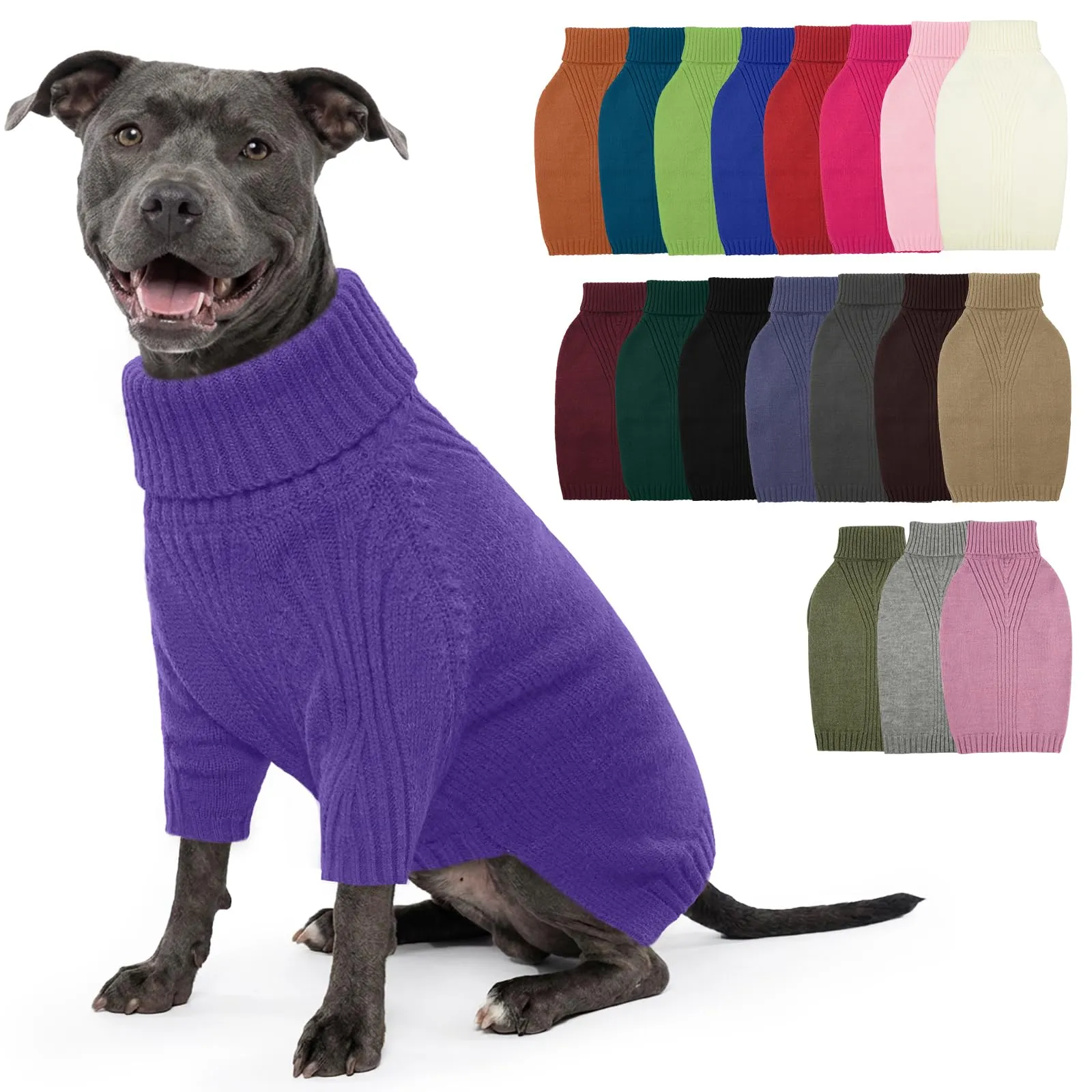 IECOii Maglione per Cani XL, Pullover Invernale in Filato Acrilico con Collo a Scialle, Viola Scuro - immagine 1