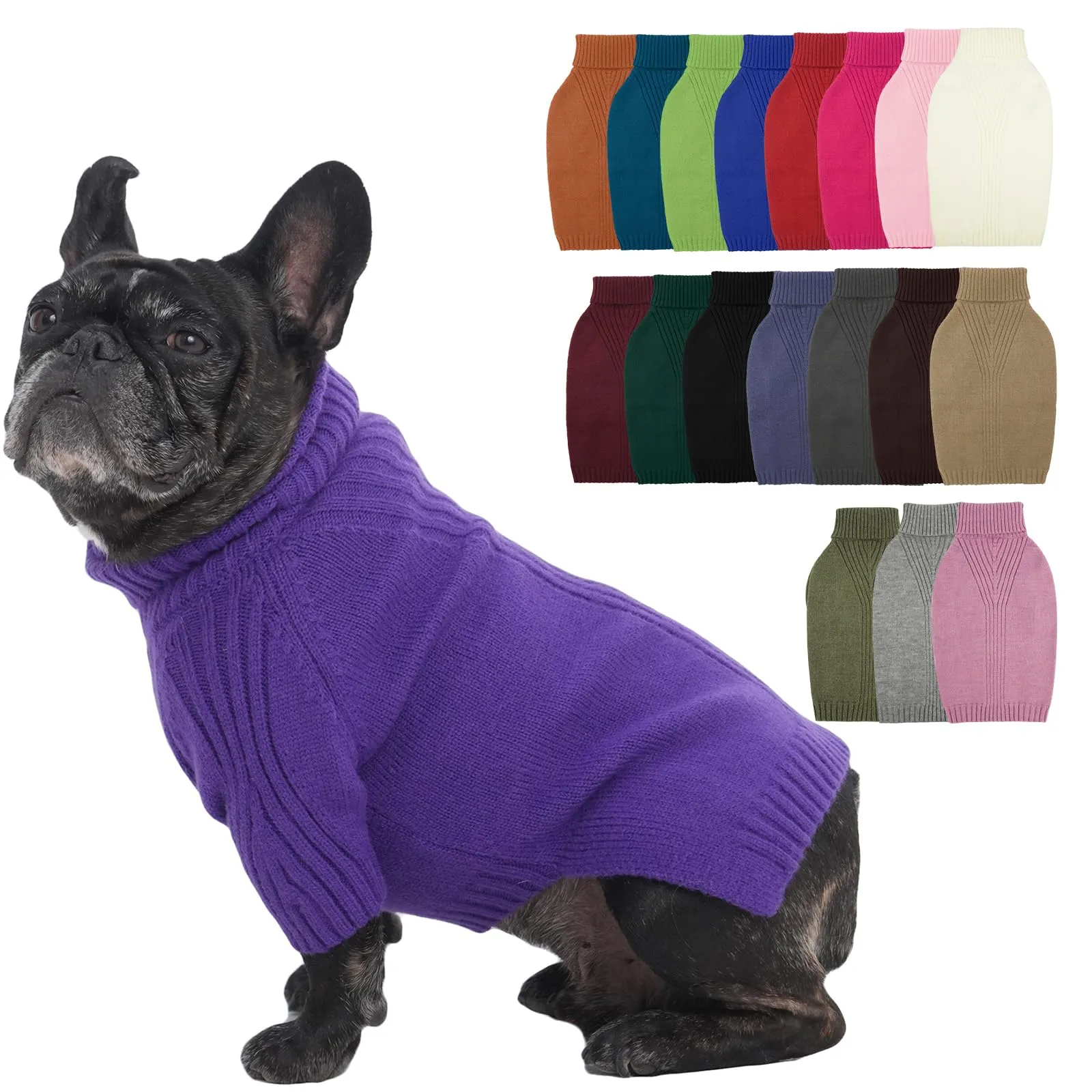 IECOii Maglione a collo alto invernale per cani taglia Large, viola scuro - immagine 1