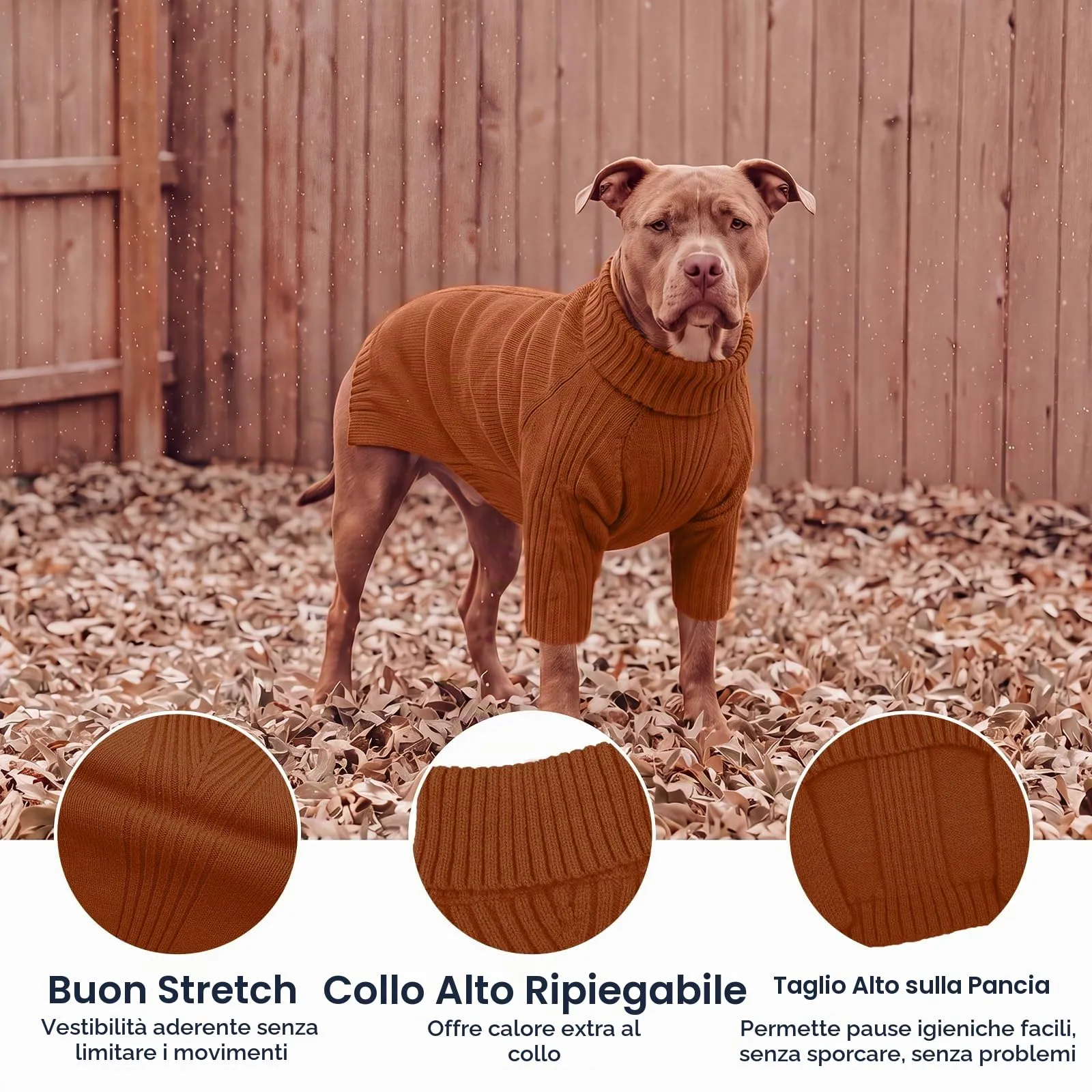 IECOii Maglione per cani a collo alto, XL, Caramello - immagine 3