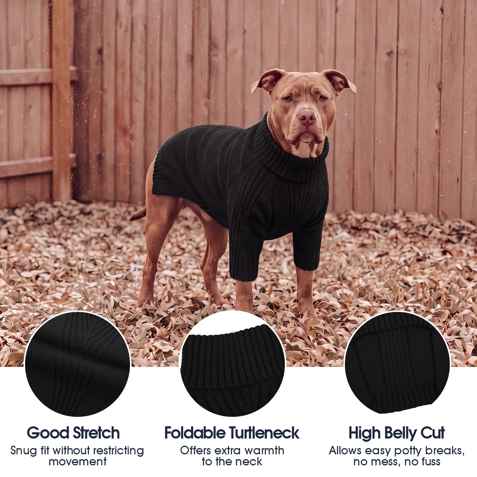 IECOii Maglione termico a collo alto per cani, taglia 4XL, nero - immagine 3