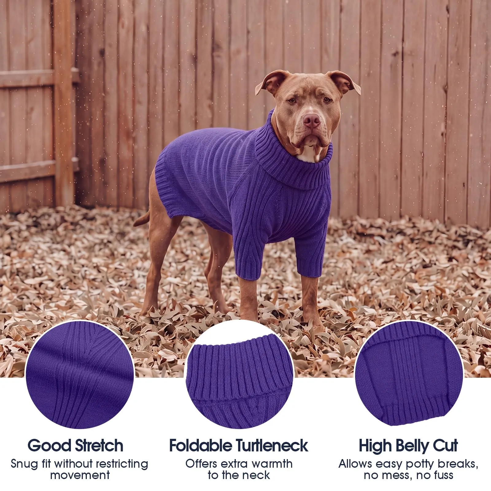 IECOii Maglione dolcevita in maglia per cani 5XL, viola scuro - immagine 3