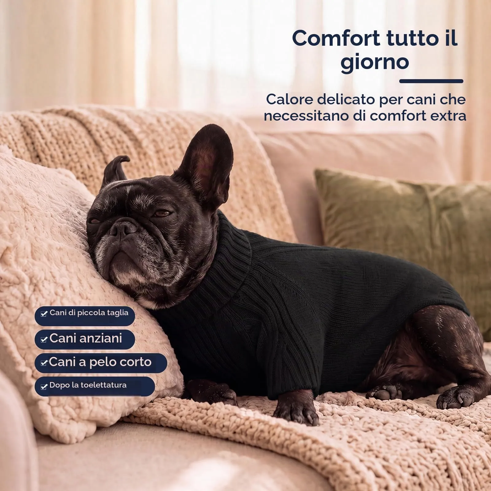 IECOii Maglione per Cani Razza Gigante, Collo Alto, Lavabile in Lavatrice, Nero, 5XL - immagine 4