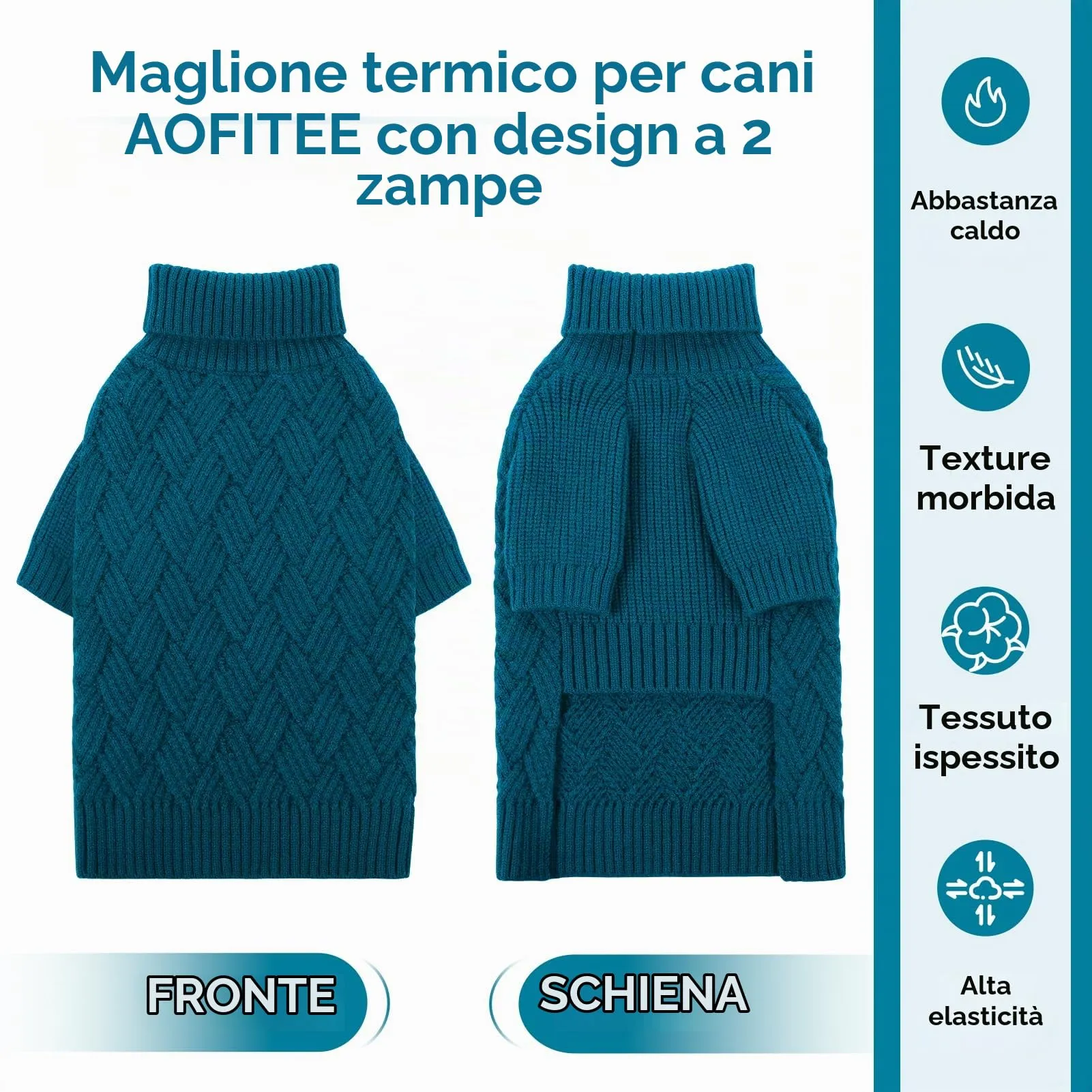 AOFITEE Maglione Invernale per Cani con Collo Alto e Maniche, Blu, XL - immagine 5