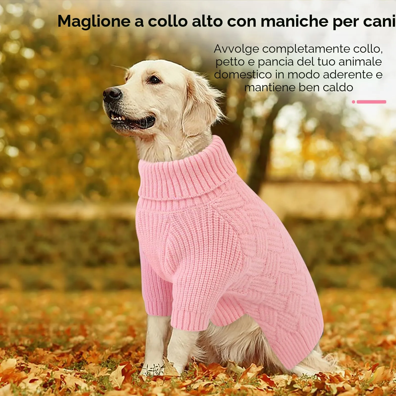 AOFITEE Maglione per Cani Invernale con Collo Alto e Maniche, Rosa, S - immagine 2