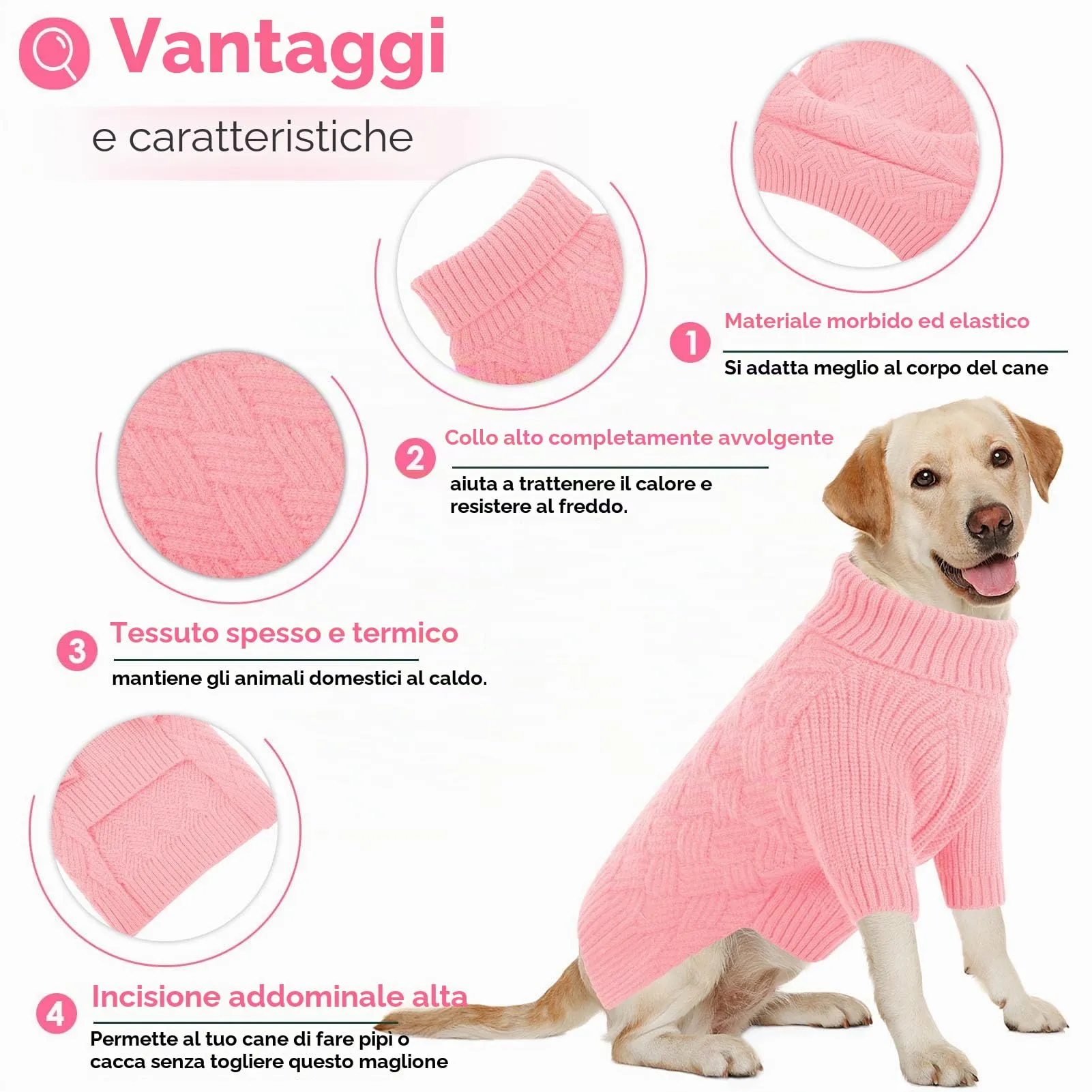 AOFITEE Maglione per Cani Invernale con Collo Alto e Maniche, Rosa, S - immagine 6