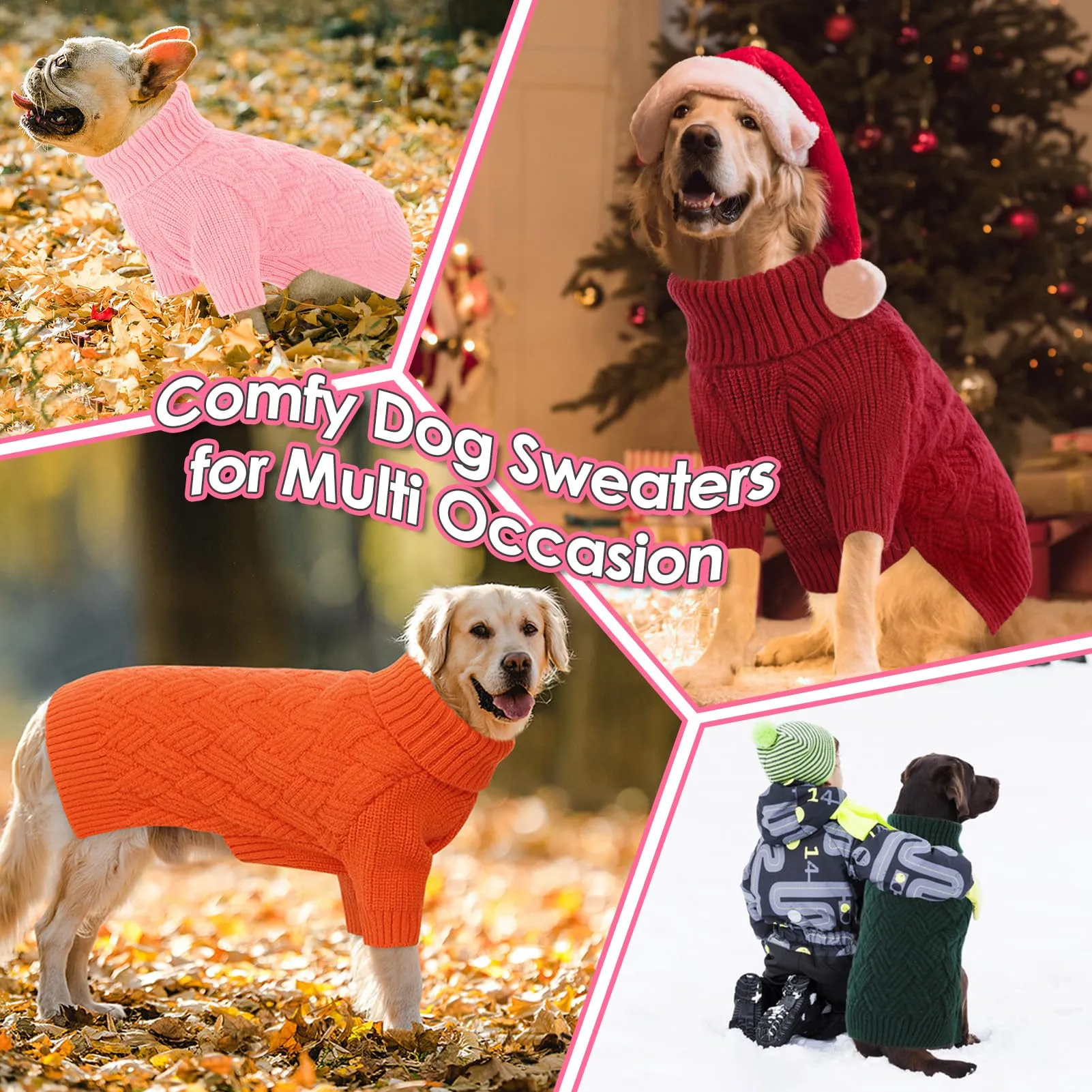 AOFITEE Maglione per Cani Invernale con Collo Alto e Maniche, Rosa, S - immagine 7