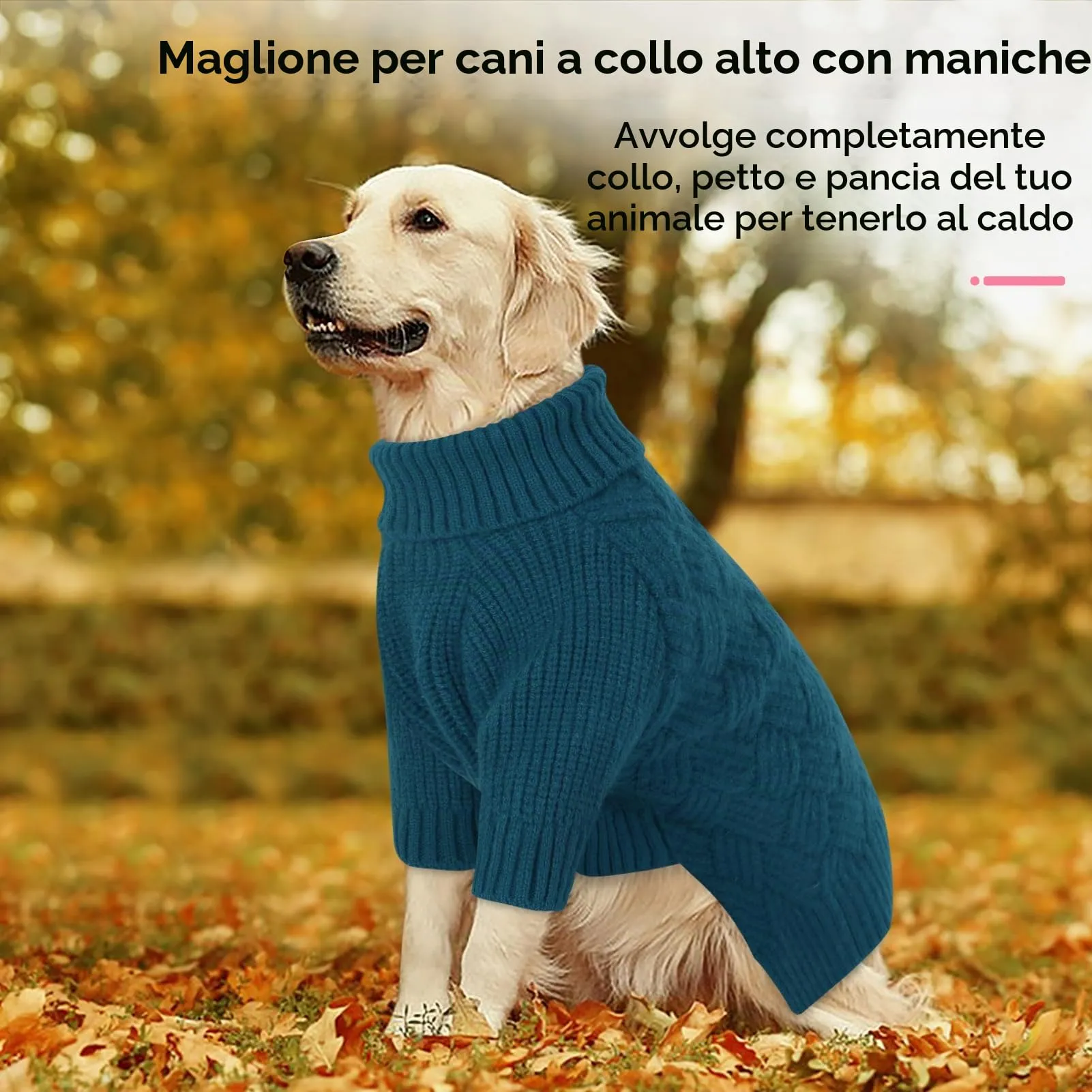 AOFITEE Maglione Invernale per Cani con Collo Alto, Blu, L - immagine 2