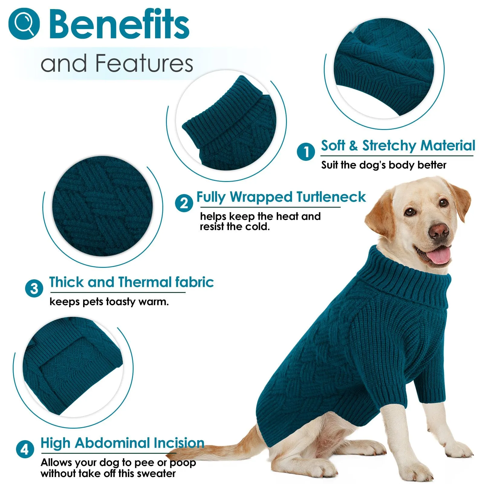 AOFITEE Maglione per Cani Invernale con Collo Alto e Maniche, Blu, M - immagine 6