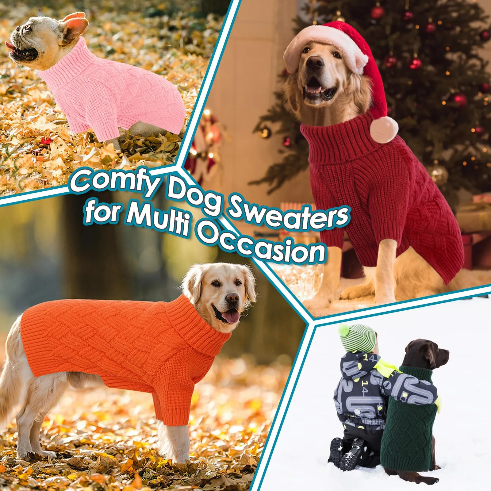 AOFITEE Maglione per Cani Invernale con Collo Alto e Maniche, Blu, M - immagine 7