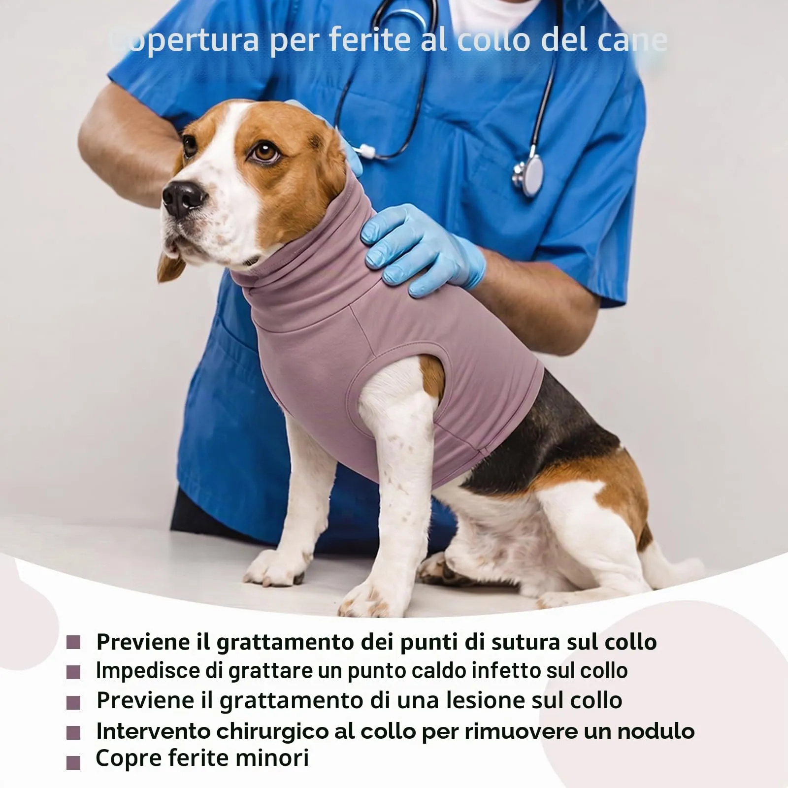 PUMYPOREITY Body Post Operatorio Cane, Maglietta Protezione Orecchie e Collo Chirurgico (Viola, M) - immagine 3