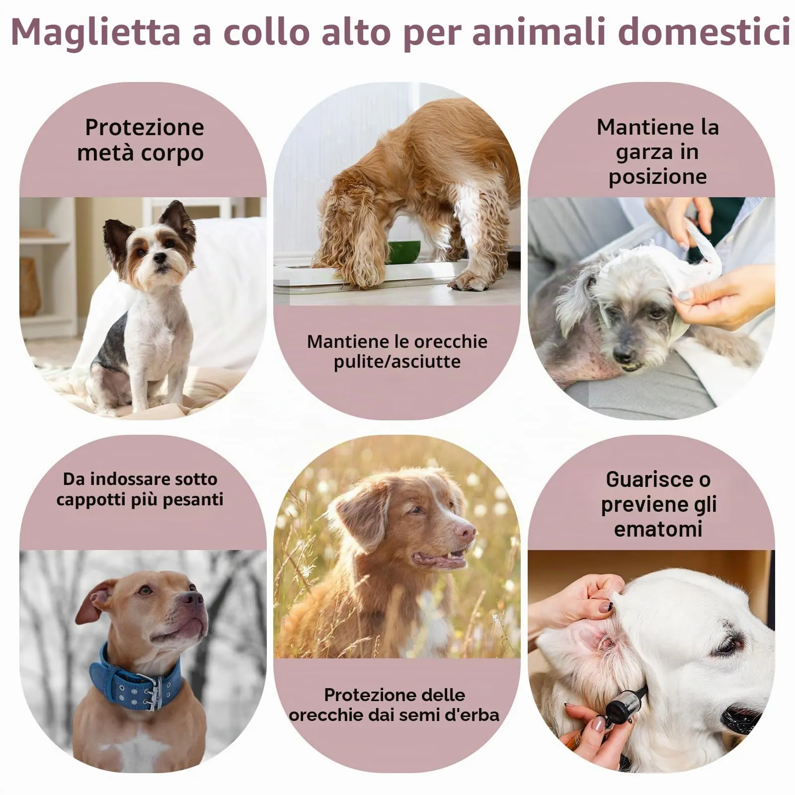 PUMYPOREITY Copri Orecchie e Collo Cani, Tutina Post Operatoria Protezione Ferite e Recupero, Viola L - immagine 6