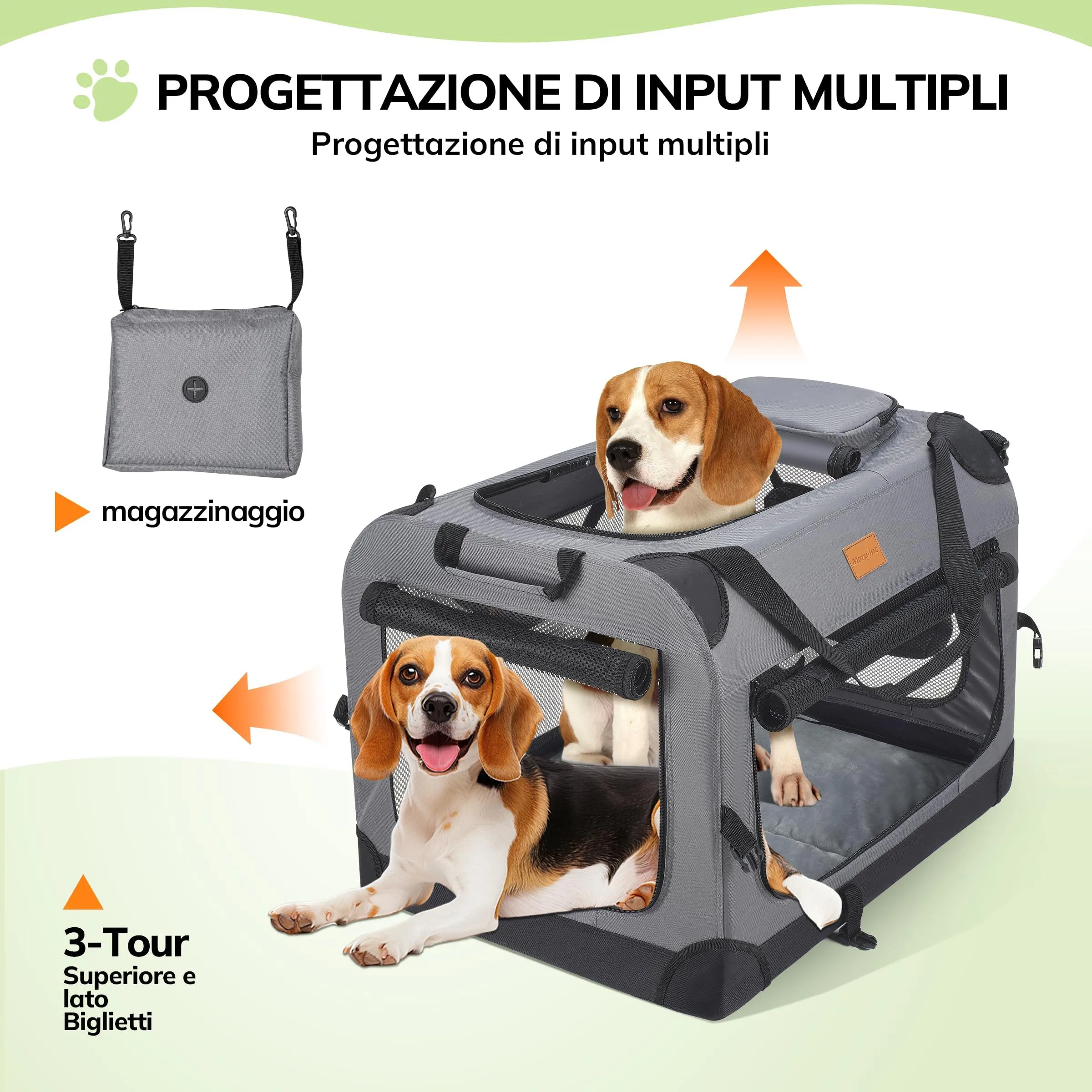 Morpilot Trasportino per gatti e cani, Pieghevole, 70x52x52cm, Grigio Fumo (L) - immagine 8