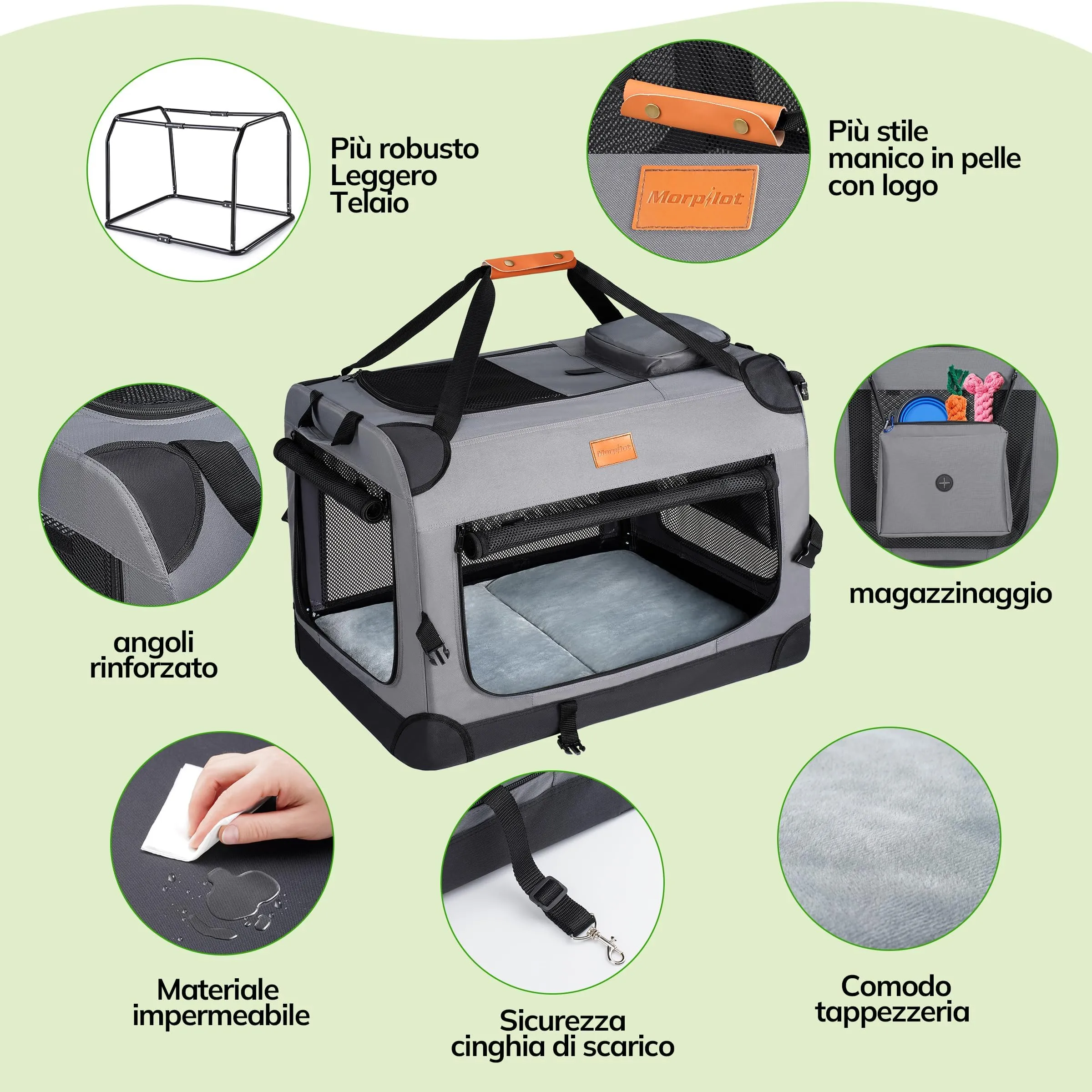 Morpilot Trasportino per gatti e cani, pieghevole, 60x42x42cm, Grigio Fumo (M) - immagine 3